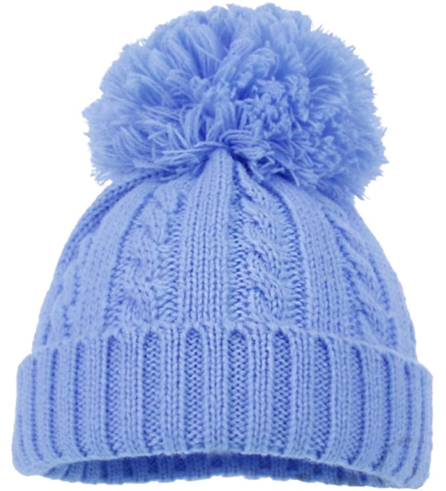 Soft Touch Baby boys girls Winter single bobble pompom hat pink blue white (NEWBORN-12 MONTHS BLUE) NEWBORN-12 Months Blue