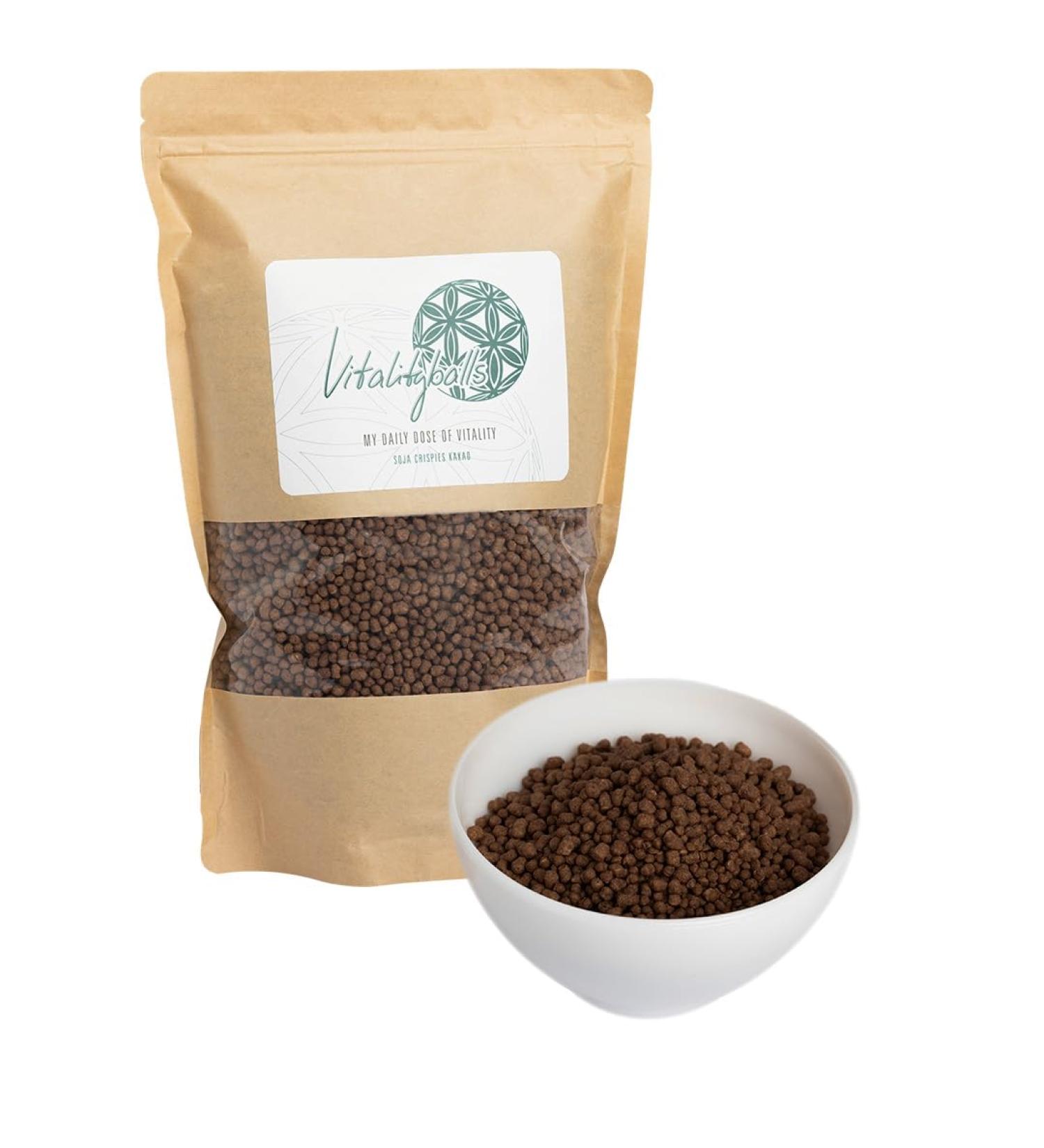 Vitality Balls - 58% Protein Soy Crispies Cocoa 500g | High-Protein Topping for Muesli & Fitness Recipes - Buy Online on GoSupps.com