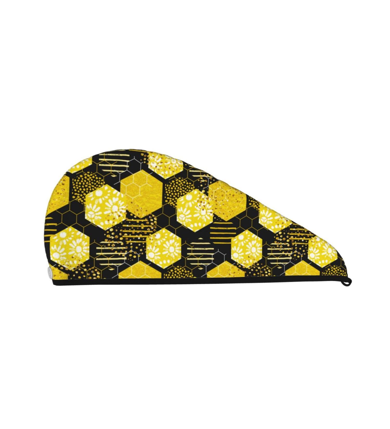 Geometric Bee Microfiber Hair Towel - Super Absorbent Coral Velvet Wrap for Women | Quick Dry for Long Curly & Thick Hair - Buy Online on GoSupps.com