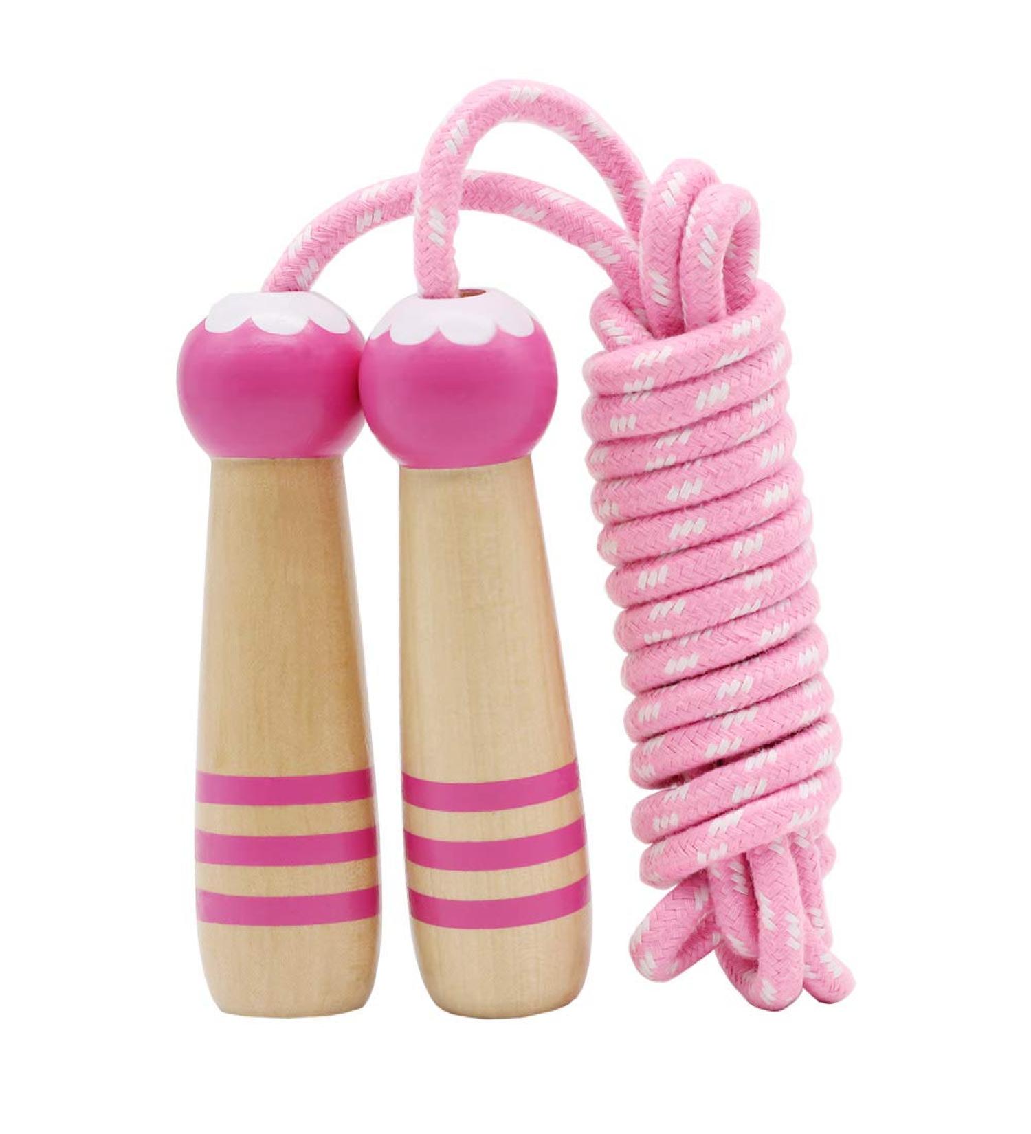 Kids 7ft Adjustable Cotton Skipping Rope with Wooden Handle - Pink - Buy Online on GoSupps.com