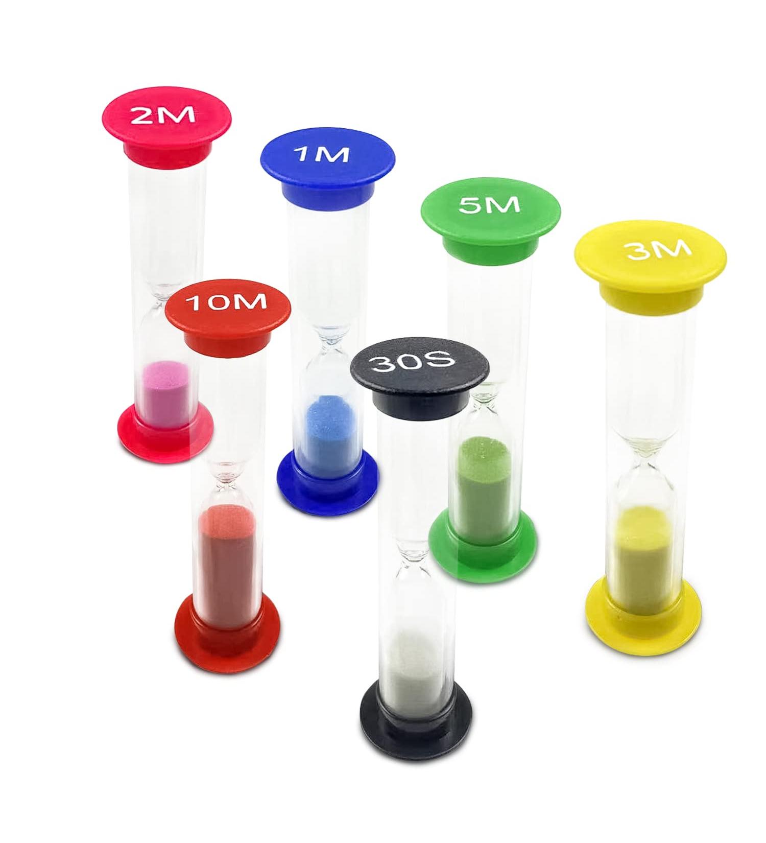 Colorful Hourglass Set for Kids | 6 Timers (30s to 5min) - Fun Timers for Toothbrushing Kitchen & Office Decor - Buy Online on GoSupps.com