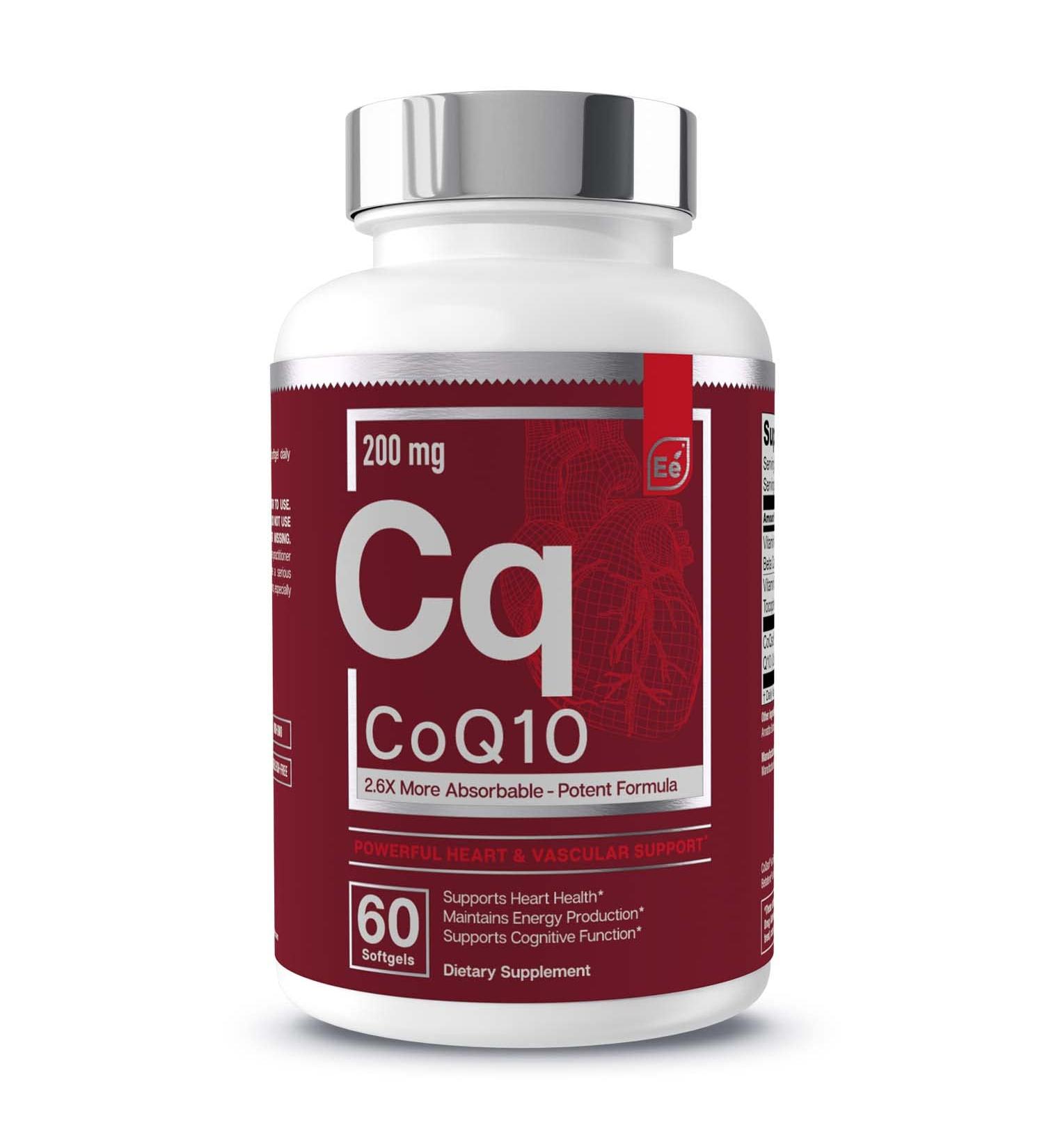 CoQ10 Heart Brain & Vascular Support | 200mg Patented Formula - Essential Elements | High Absorption - 60 Softgels - Buy Online on GoSupps.com