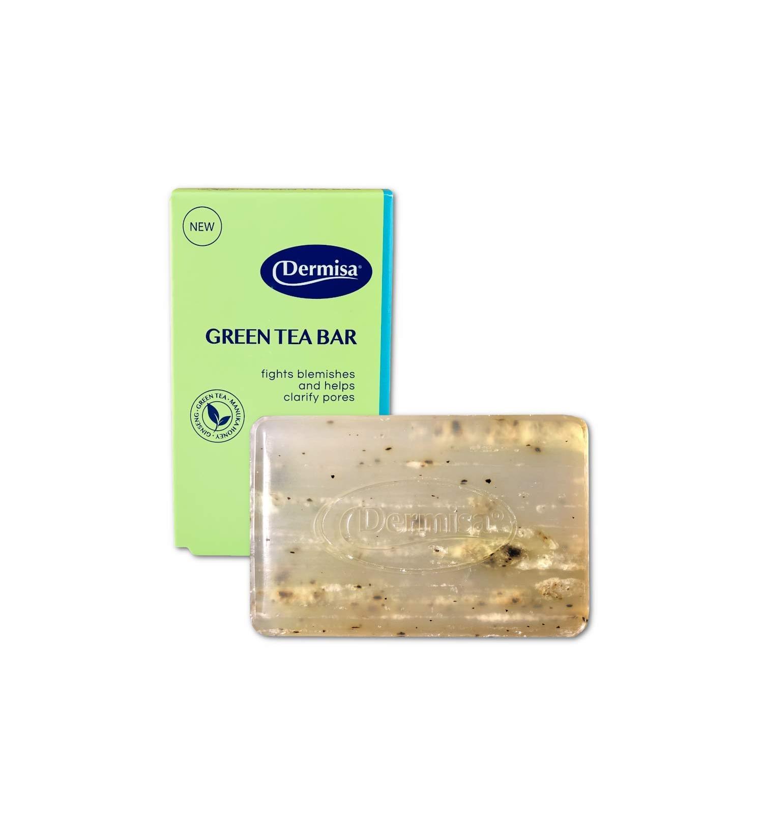 Dermisa Green Tea Bar | Gentle Cleansing & Exfoliation | Antioxidants Green Tea, Manuka Honey, Ginseng | Paraben & Sulfate Free | 3oz Pack - Buy Online on GoSupps.com