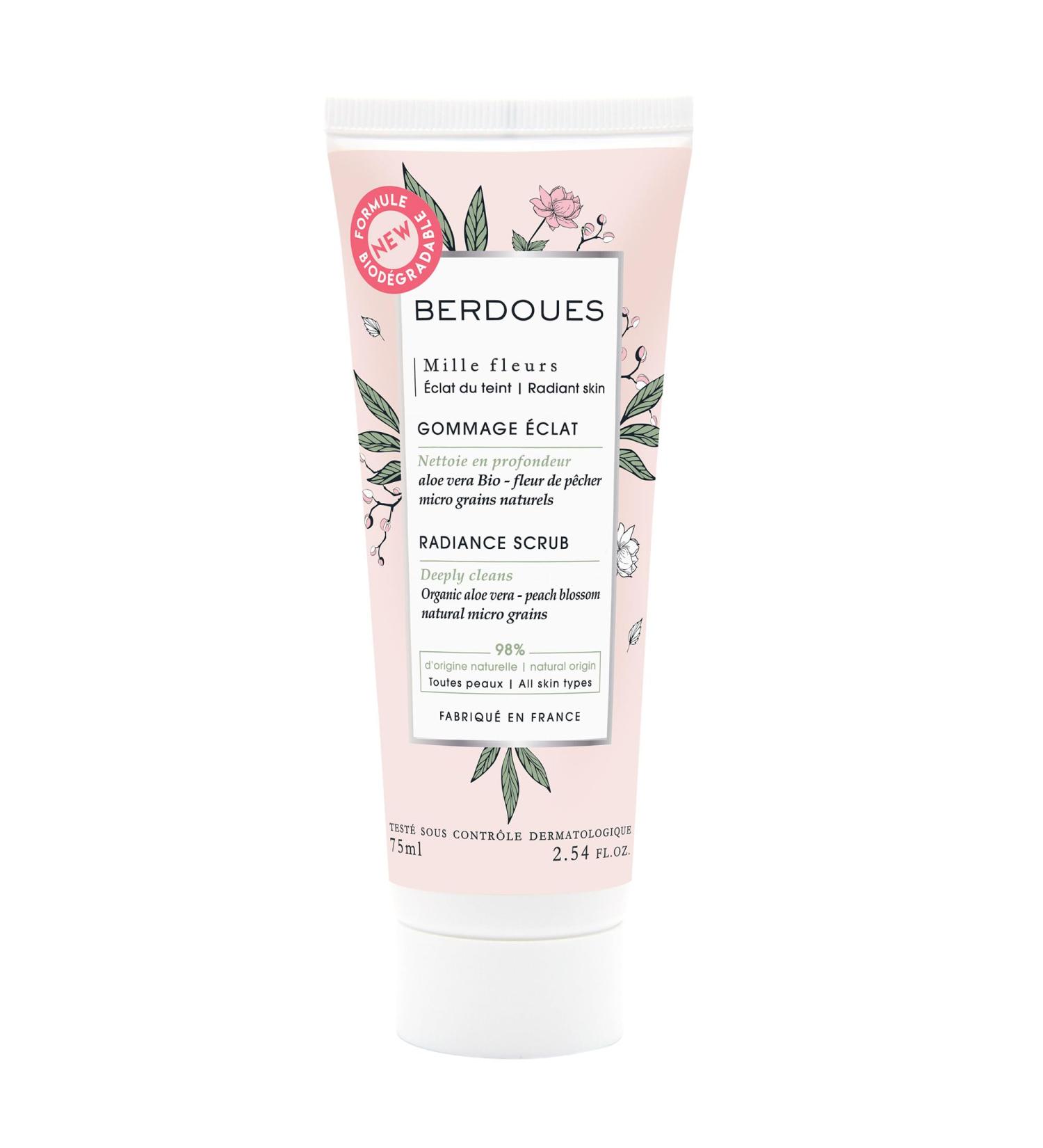 BERDOUES Radiance facial scrub facial exfoliant organic aloe vera purifies and restores radiance sensitive skin 98% natural origin vegan made in France 75ml - Buy Online on GoSupps.com