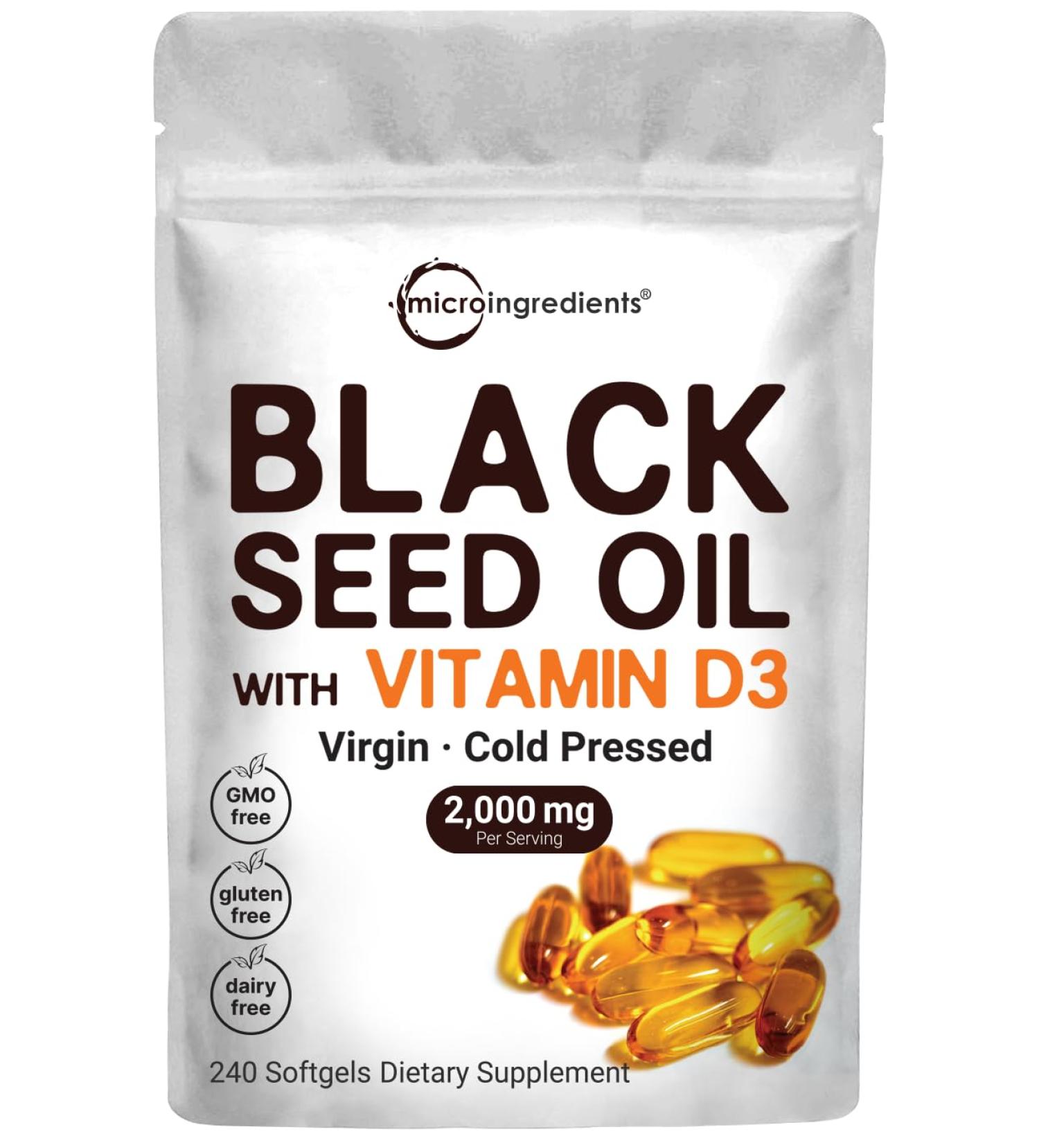 Micro Ingredients Black Seed Oil 2000 mg w/Vitamin D3 1000 IU 240 Softgels
