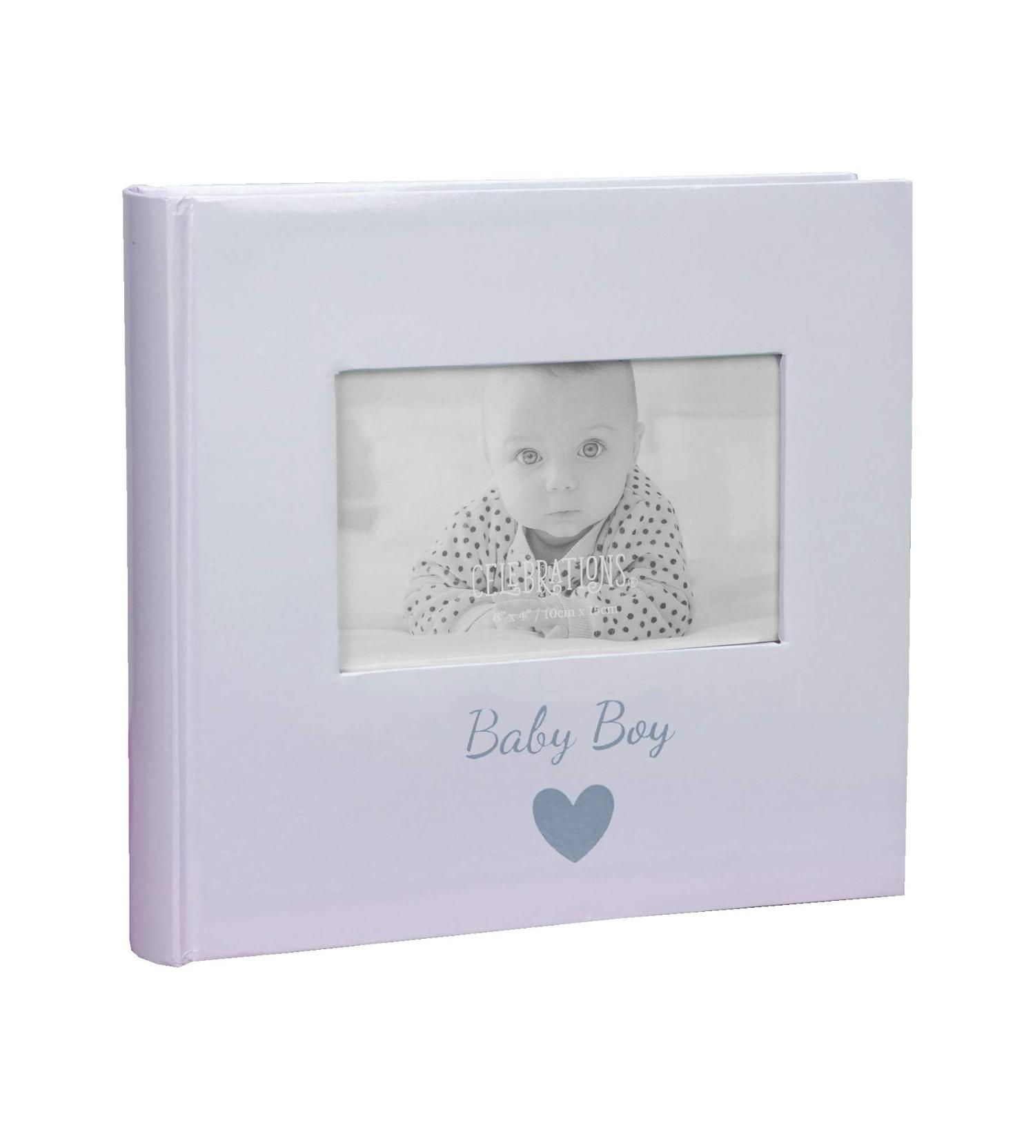 Photo Album 160 4x6 Landscape Pictures - Blue Baby Boy Slip in Photos with Personalising Window