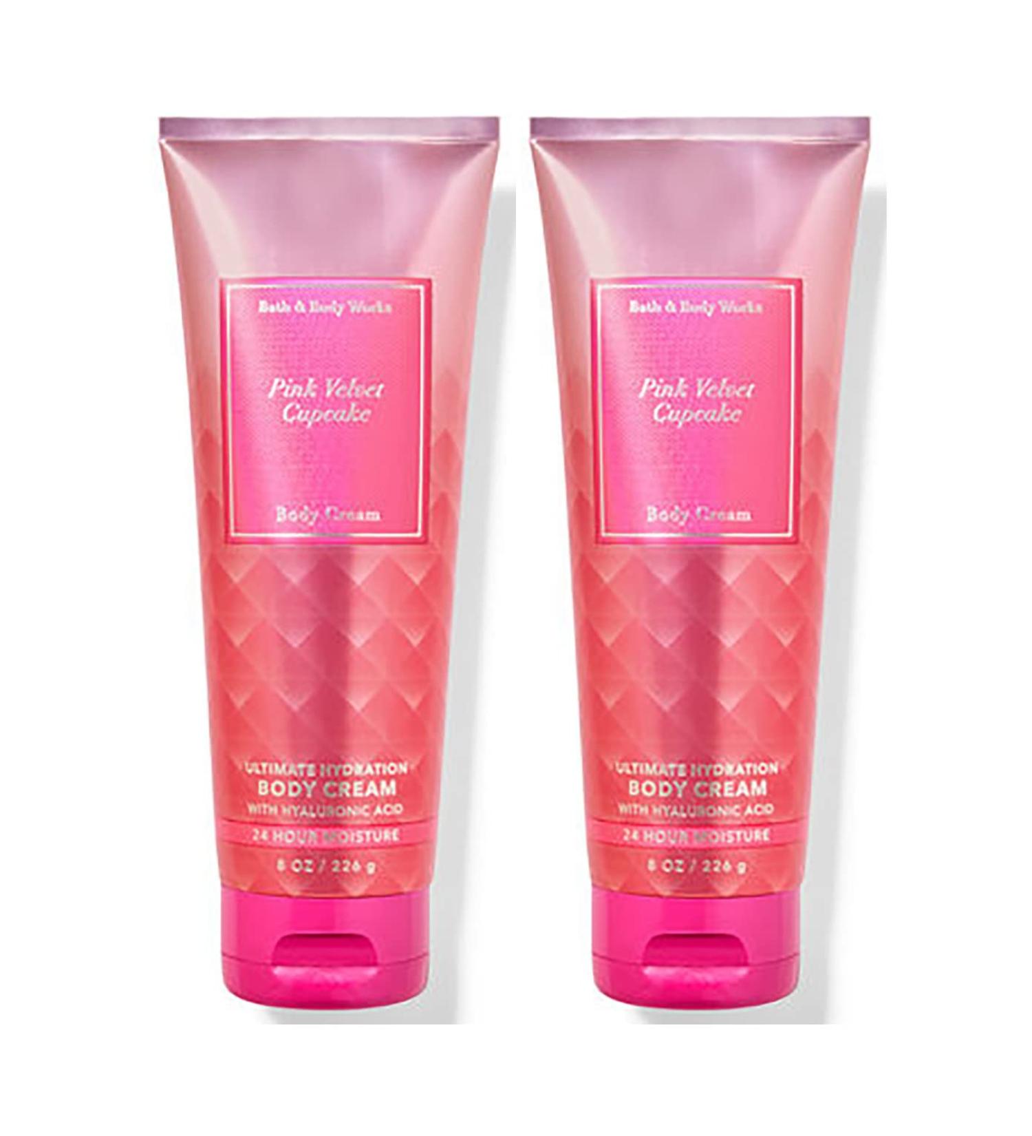 Bath and Body Works Pink Velvet Cupcake Body Cream Ultimate Hydration Gift Set For Women 2 Pack 8 Oz. (Pink Velvet Cupcake)