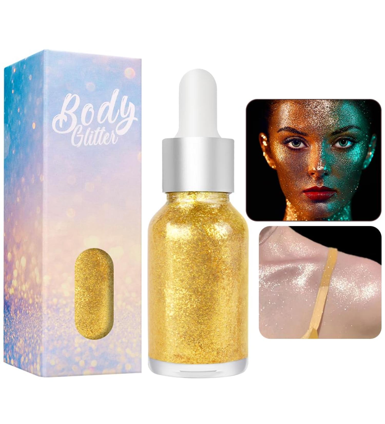  AOOWU Glow Up Highlighter Highlighter 15ml Face Makeup Body Shimmer Glitter Liquid Glitter with Shimmering Metallic Finish Halloween Carnival Party (Gold) - Buy Online on GoSupps.com