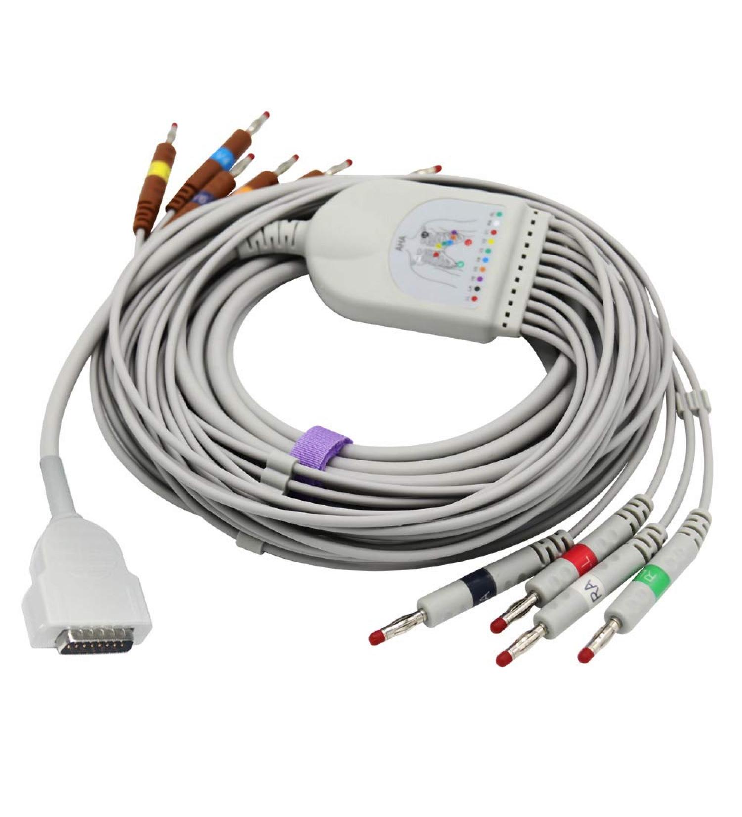 Compatible ECG/EKG Cable for GE Marquette 2029893-001 10 Leads 9.8 ft AHA Banana 4.0 mm