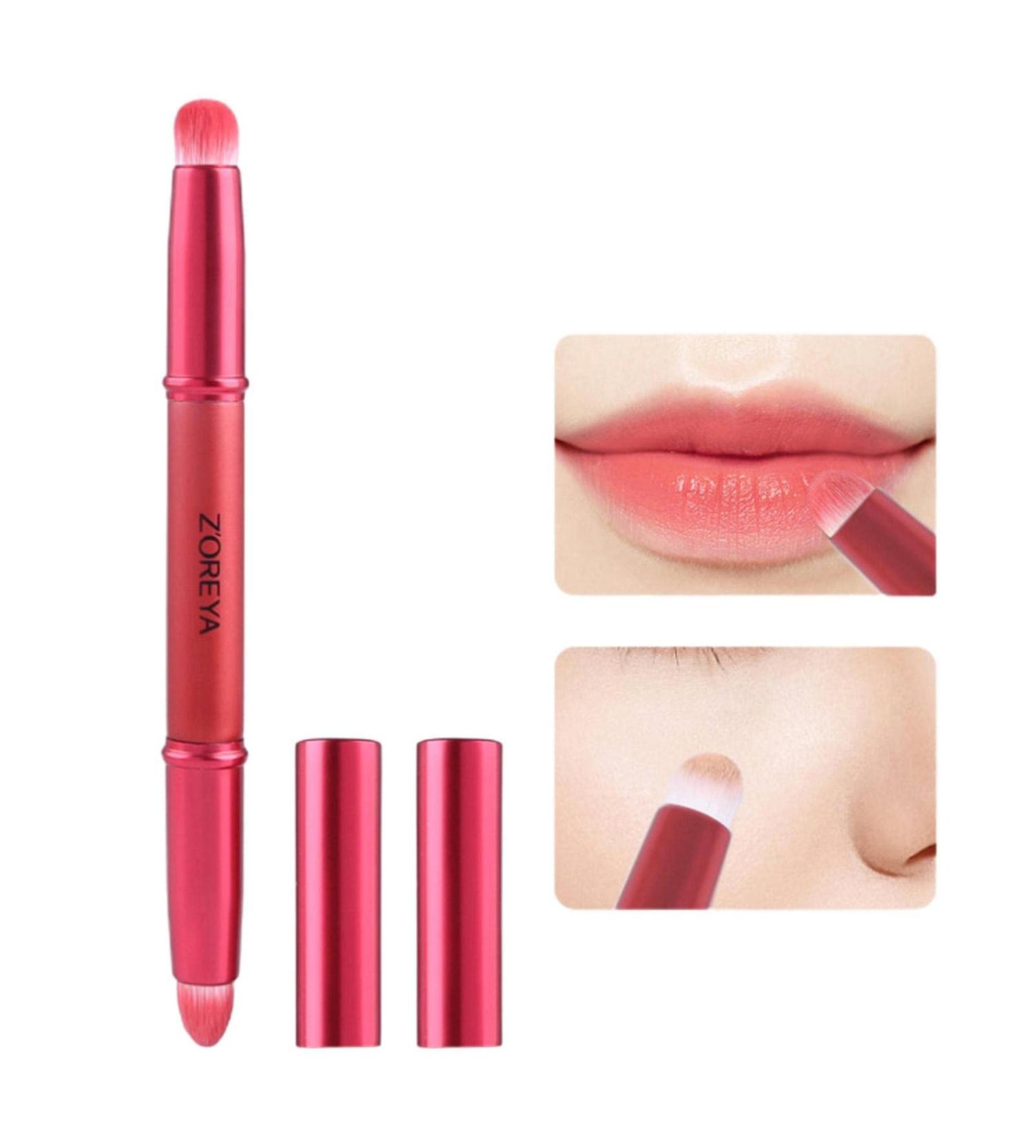 Double Ended Makeup Brush Double-Ended Round Tip Lipstick Brush Makeup Brush Tool with Lid for Liquid Cream Foundation Concealer Powder Hondony Red - Buy Online on GoSupps.com