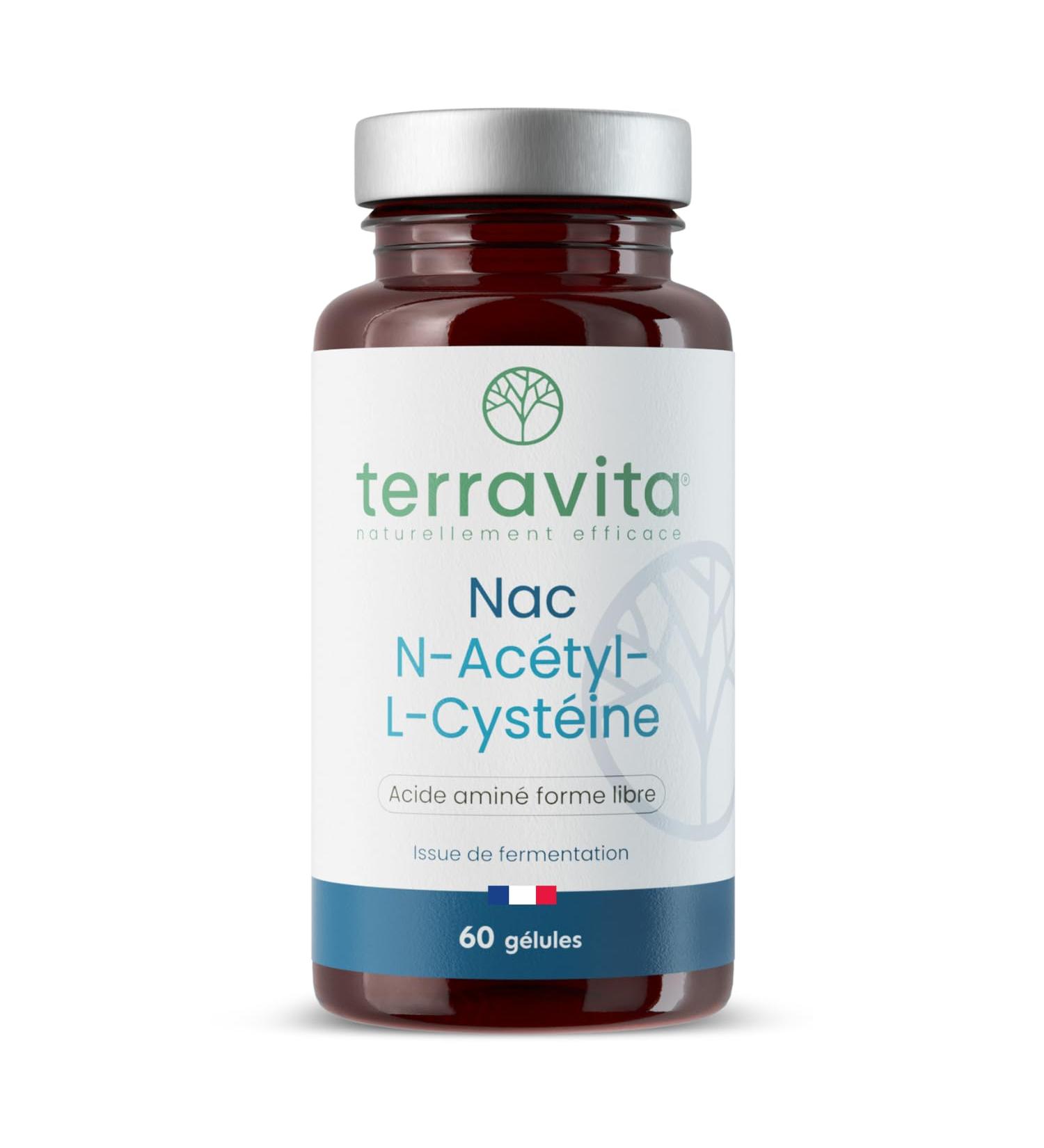 NAC N-Ac tyl-Cyst ine 600 mg | Action Detox | Bio Fermentation Naturelle | Sph re Respiratoire et Sant H patique | Pr curseur de Glutathion | 60 G lules V g tales | Made in France | Terravita - Buy Online on GoSupps.com
