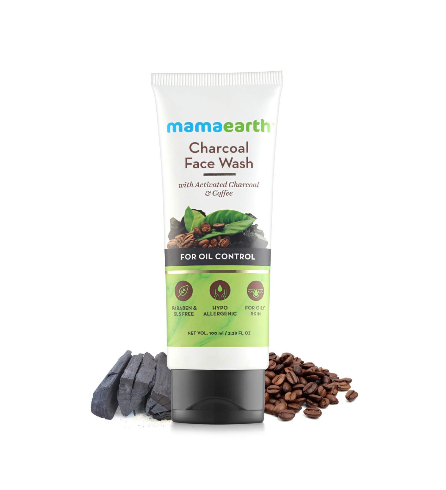 Mamaearth Activated Charcoal Face Wash for Oily Skin - Deep Cleansing Controls Oil & Unclogs Pores | 3.38 Fl Oz (100ml - Buy Online on GoSupps.com