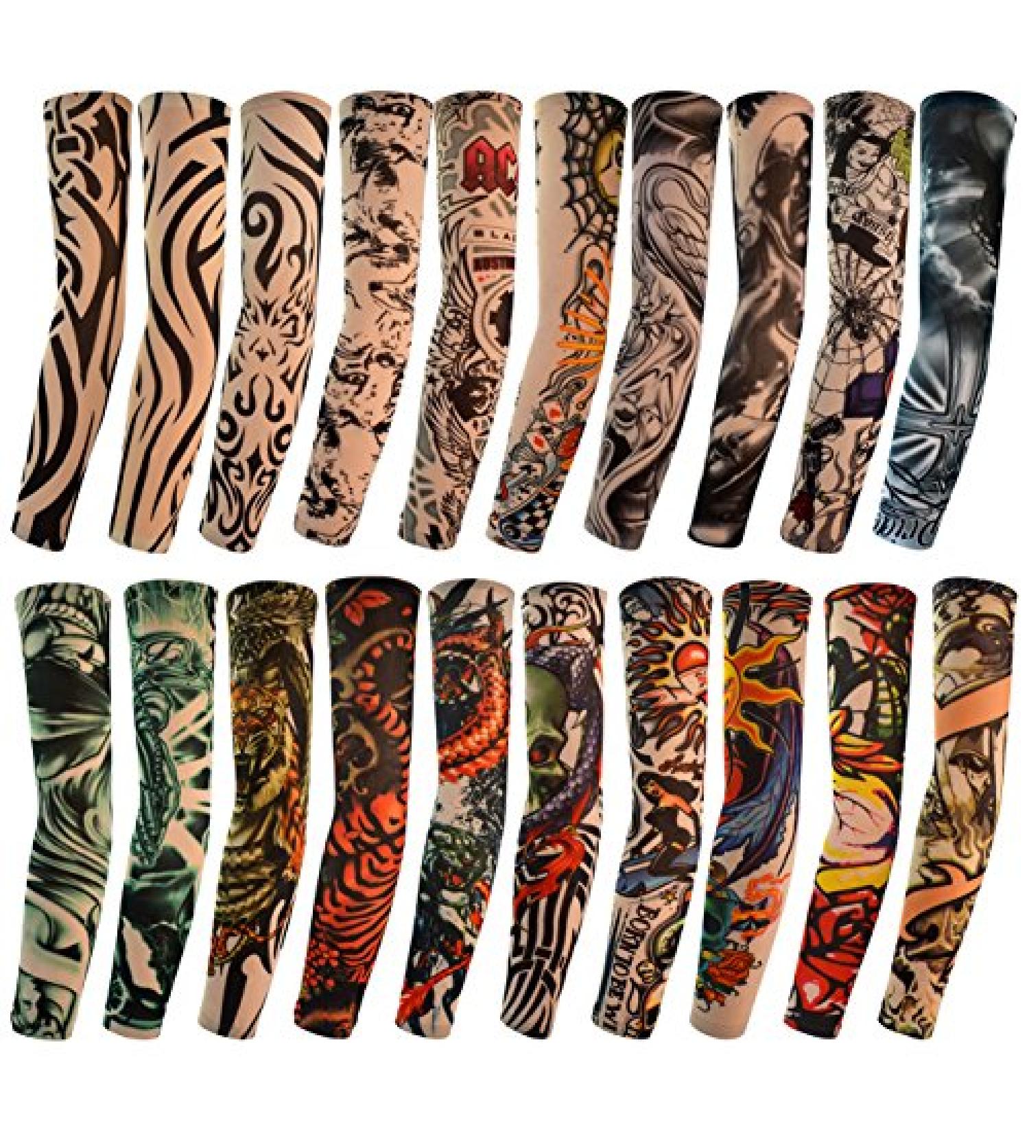 Hoveox 20pcs Temporary Tattoo Arm Sleeves - Tribal Tiger Dragon Skull Designs - Unisex Stretchable Cosplay Accessories - Buy Online on GoSupps.com