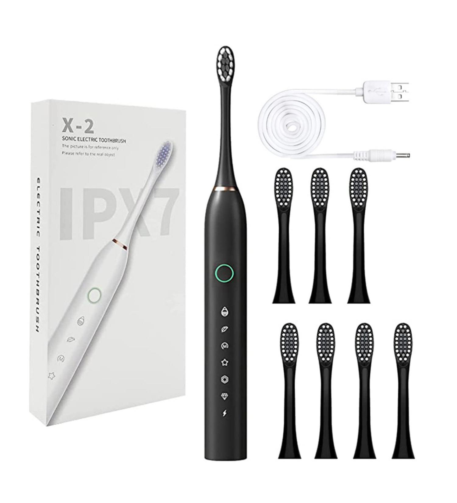 Wuchoa Electric Toothbrush for Adults - 8 Brush Heads, 6 Speed Timer, IPX7 Waterproof - Black - Buy Online on GoSupps.com