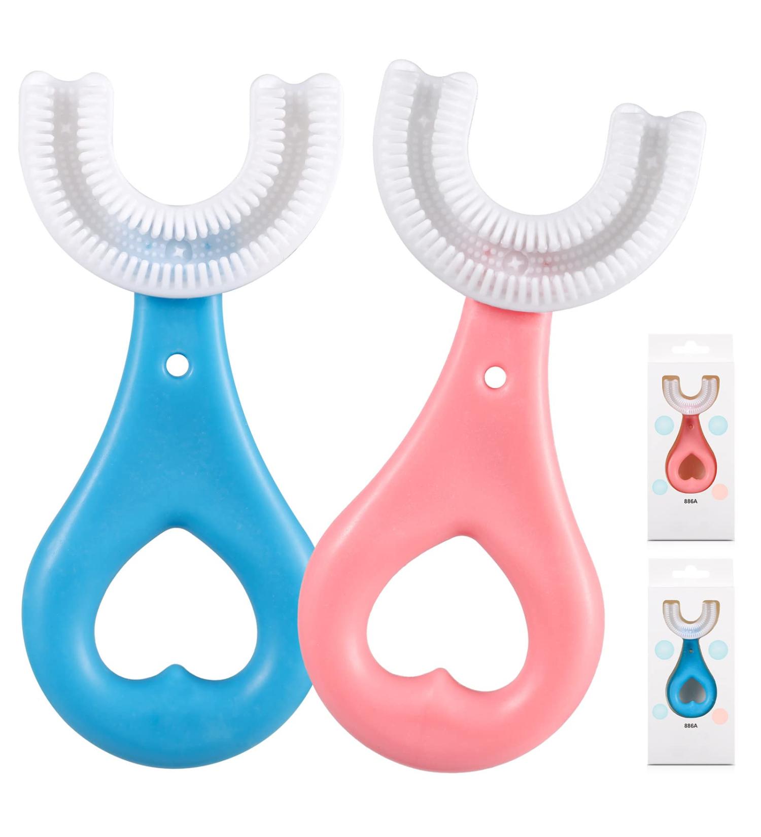 Kids U Shaped Toothbrush 2 Pcs | Manual Toddler Toothbrushes 360 Oral Cleaning Tools | Children Tooth Brush with Soft Silicone Brush | Ages 2-6 - Buy Online on GoSupps.com