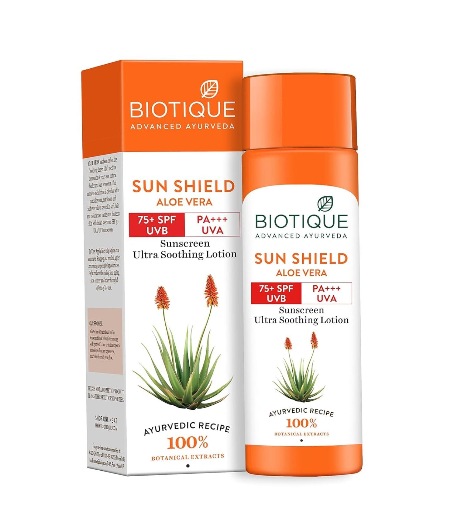 Buy Sun Shield Aloe Vera 75+ SPF UVB Sunscreen Lotion - Ultra Soothing Body Lotion 190ml | International Shipping Available - Buy Online on GoSupps.com