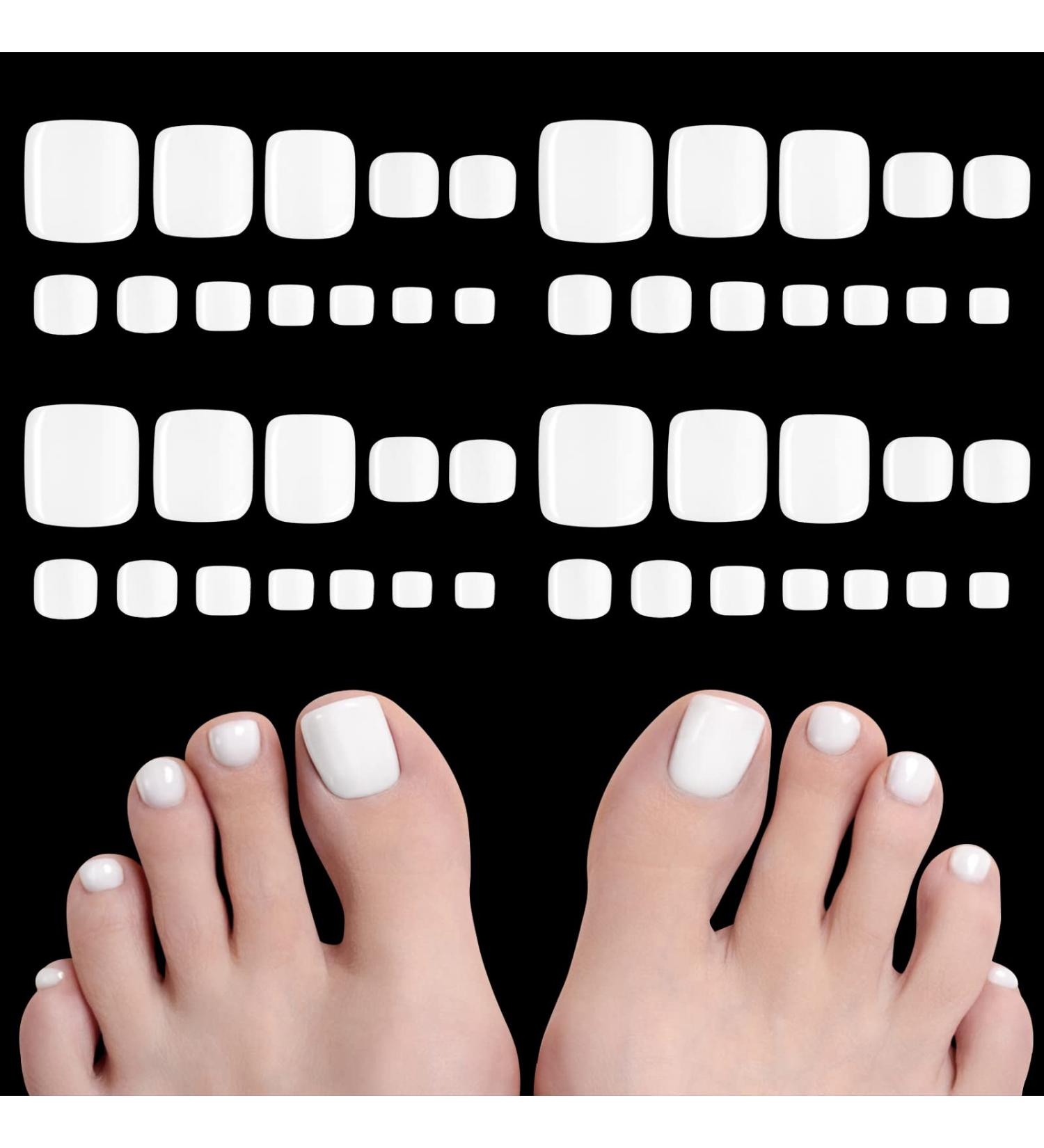 48 Fake Toe Nails Matte White Full Cover | 12 Sizes Press On Acrylic Foot Nails - Nail Salon & DIY Nail Art - Buy Online on GoSupps.com