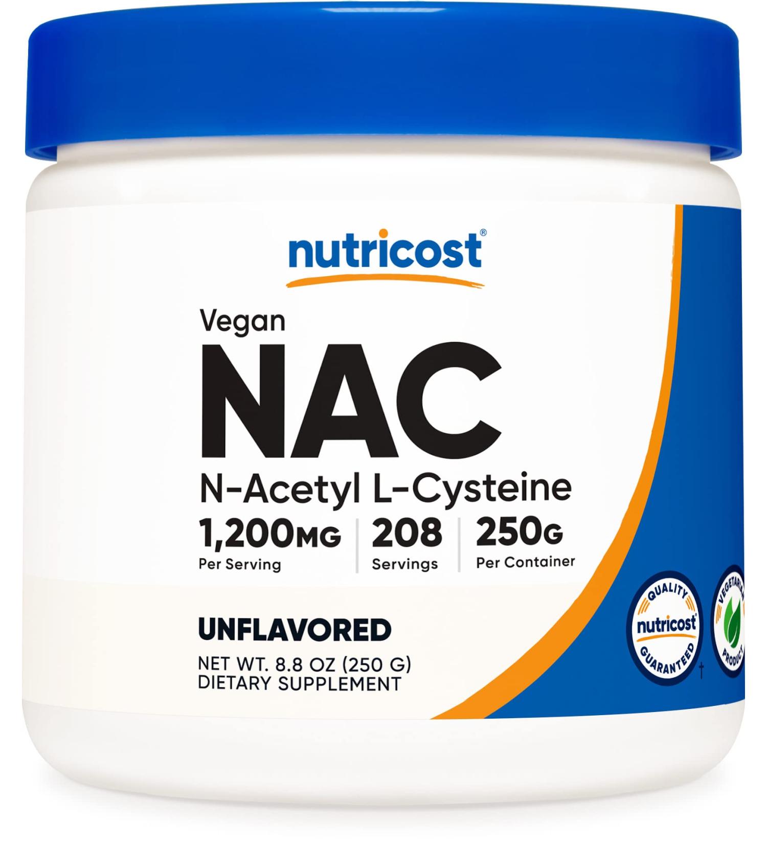 Nutricost N-Acetyl Cysteine (NAC) Powder 250g - Vegan, Non-GMO, Gluten-Free - Buy Online on GoSupps.com