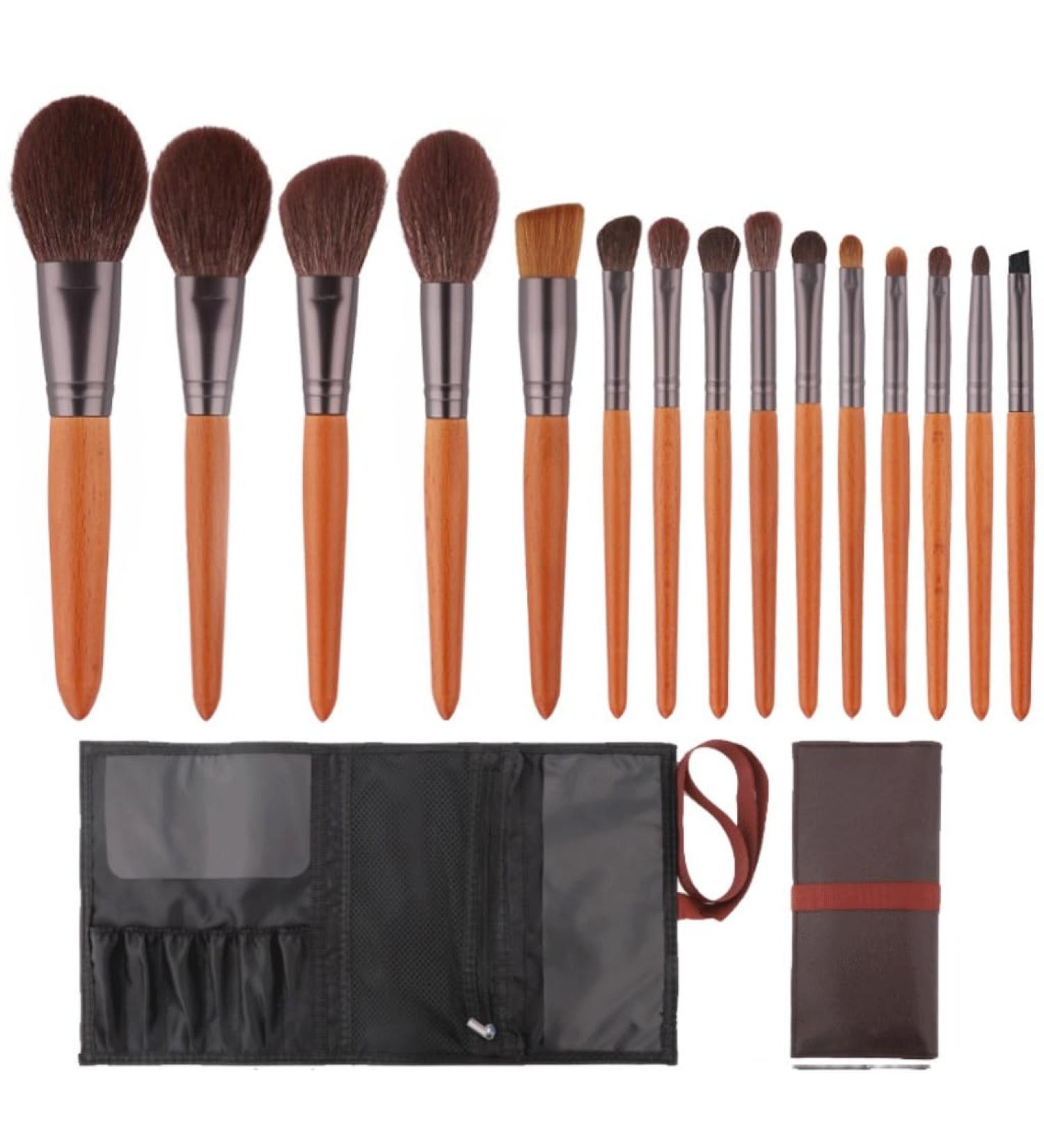 15-Piece Beech Yellow Rod Eye Shadow & Powder Blusher Set | Premium Wool Hair Brushes for Perfect Makeup - Buy Online on GoSupps.com