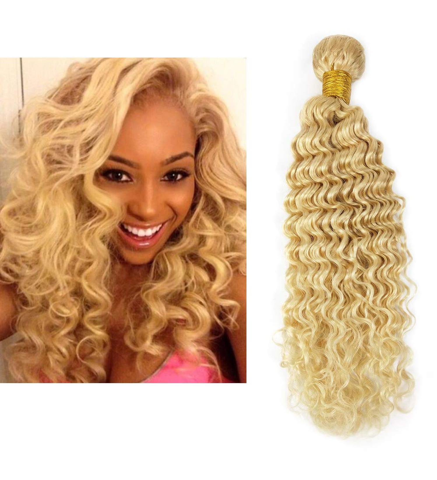 Buy Mila 1PC Blond Platinum 613# Human Hair Wefts - 22/55cm Curly Deep Wave Brazilian Hair Bundles - 100g - Buy Online on GoSupps.com