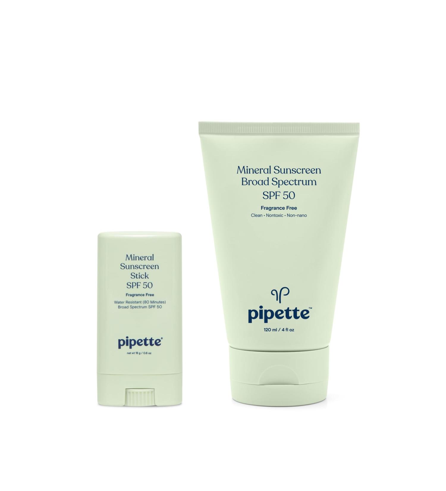 Pipette 100% Mineral Sunscreen Lotion + Stick Duo Clean Broad Spectrum with Non-Nano Zinc Oxide UVB/UVA Sun Protection for Kids & Sensitive Skin Hypoallergenic Non-Toxic - Buy Online on GoSupps.com