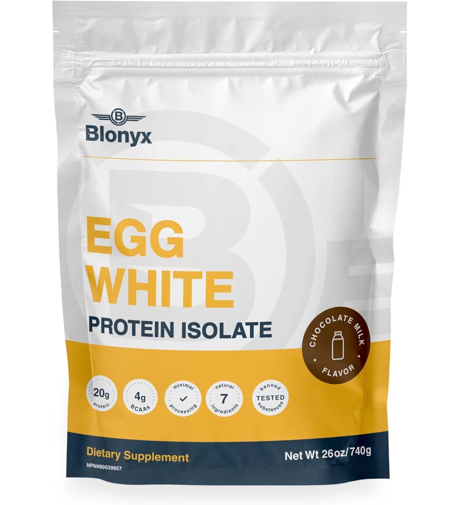 Blonyx Egg White Protein Isolate Powder - Chocolate Milk Flavor 20g Protein per Serving Gluten & Lactose Free Natural Ingredients 740g - Buy Online on GoSupps.com