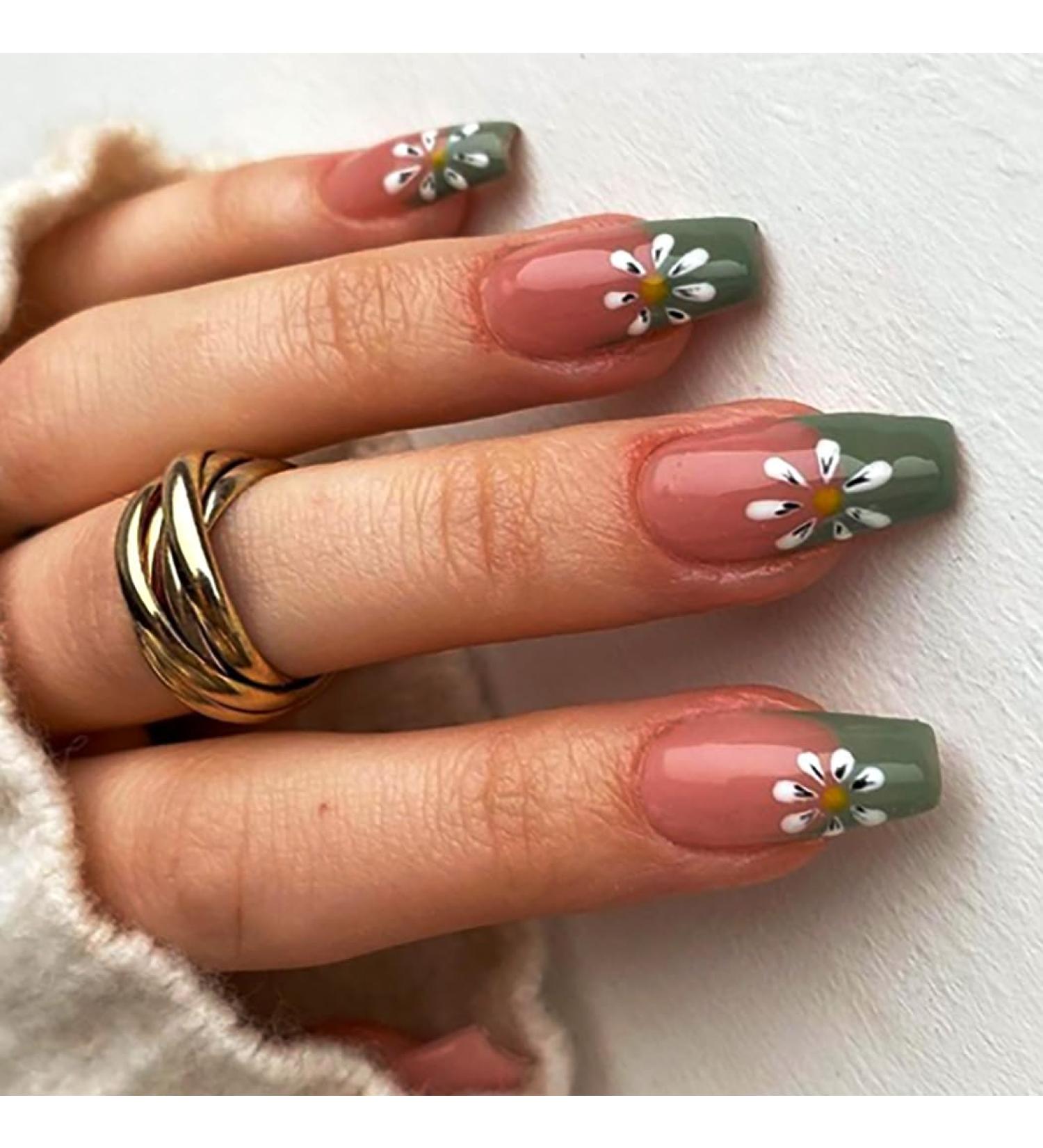 Brishow 24pcs Artificial Press-on Nails with Flower Designs | Sparkle Ballerina Acrylic False Nails for Women & Girls - International Shipping Available - Buy Online on GoSupps.com