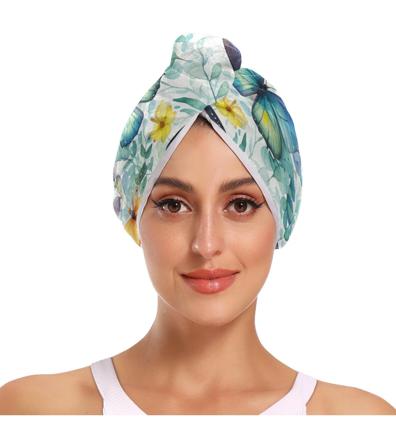 Flowers Butterfly Hair Towel 2 Pack | Super Absorbent Quick Dry Hair Turbans for Women & Girls - Buy Online on GoSupps.com