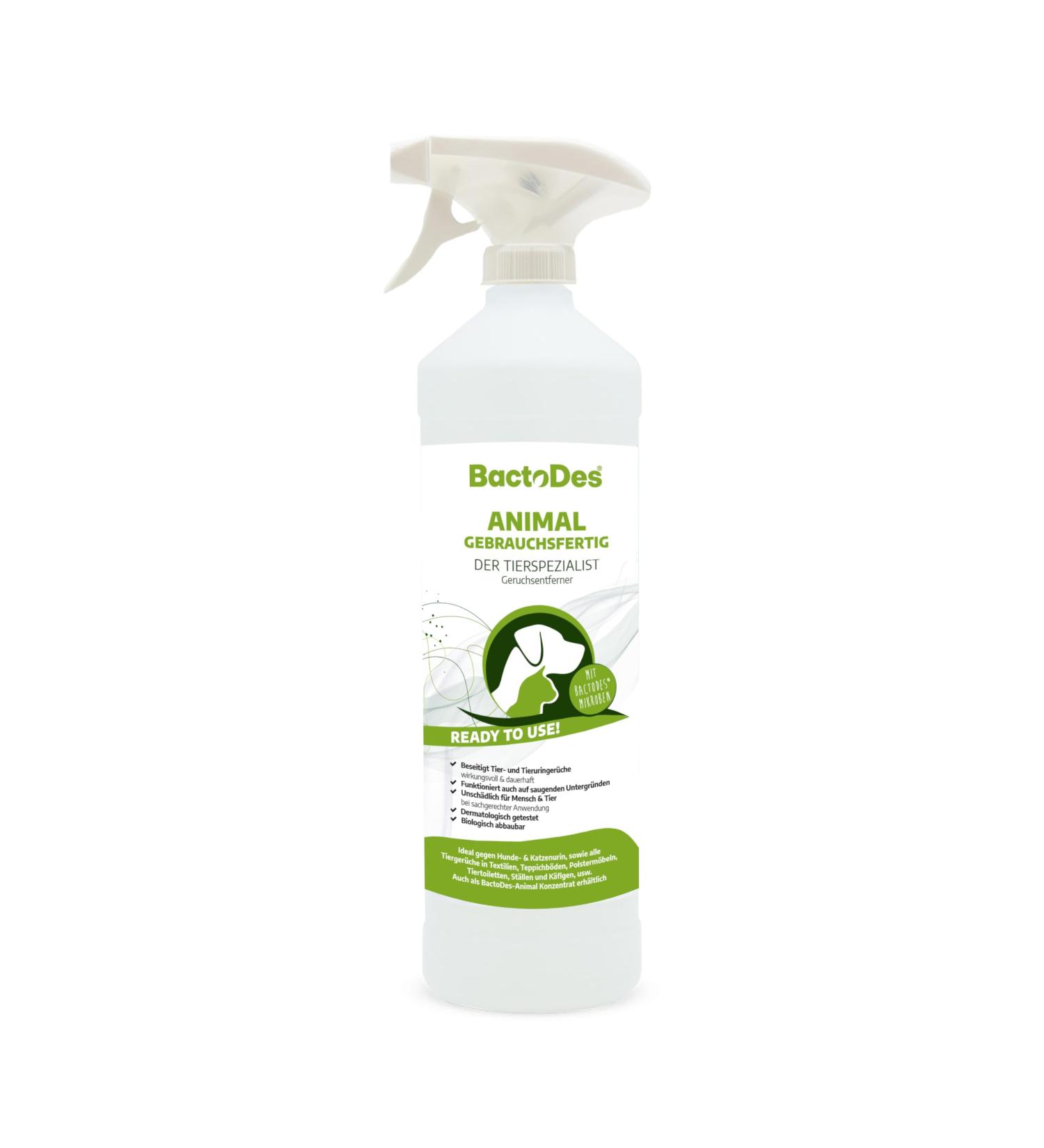 BACTODES Animal Odor Neutralizer 1L Spray - Strong Enzyme Cleaner for Cat Dog & Animal Smells - Effective Organic Microbe Odor Remover - Buy Online on GoSupps.com