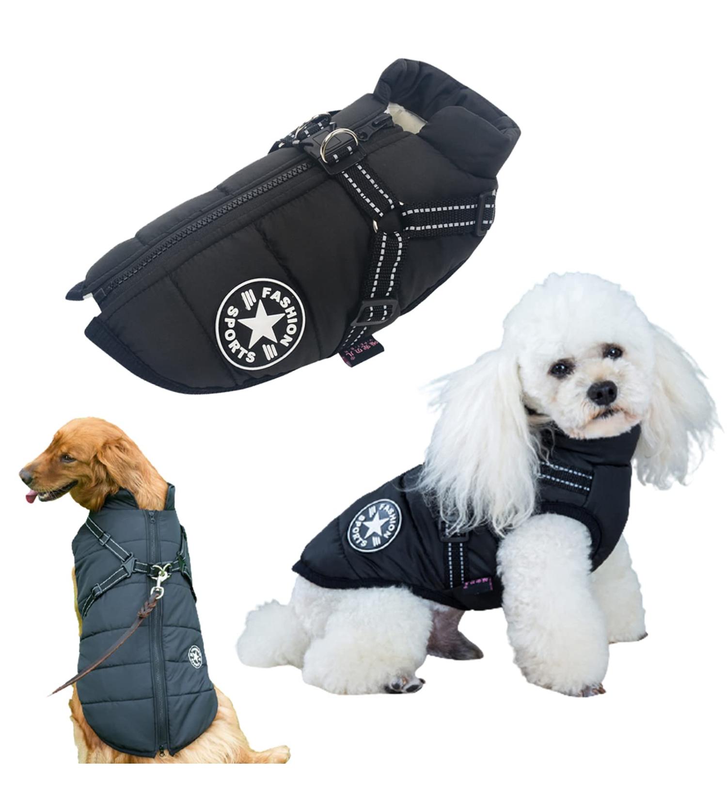 Tineer Winter Pet Coat with Harness | Waterproof Fleece Lined Warm Jacket for Large Dogs | XL Black - Buy Online on GoSupps.com