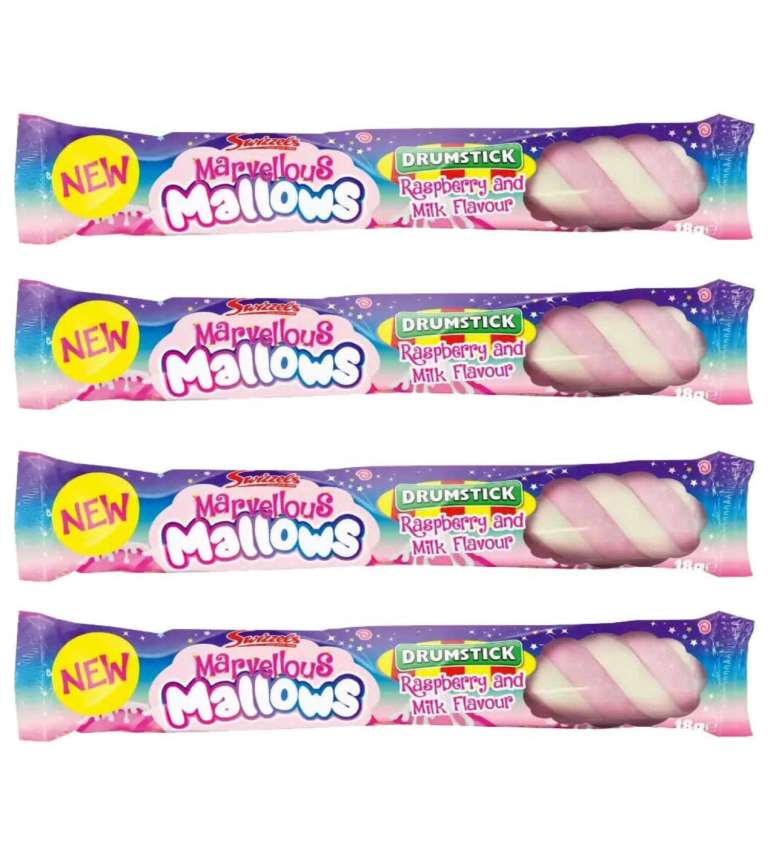 Swizzels Marvellous Mallows Drumstick - Raspberry & Milk Flavour Marshmallow 18g (10)