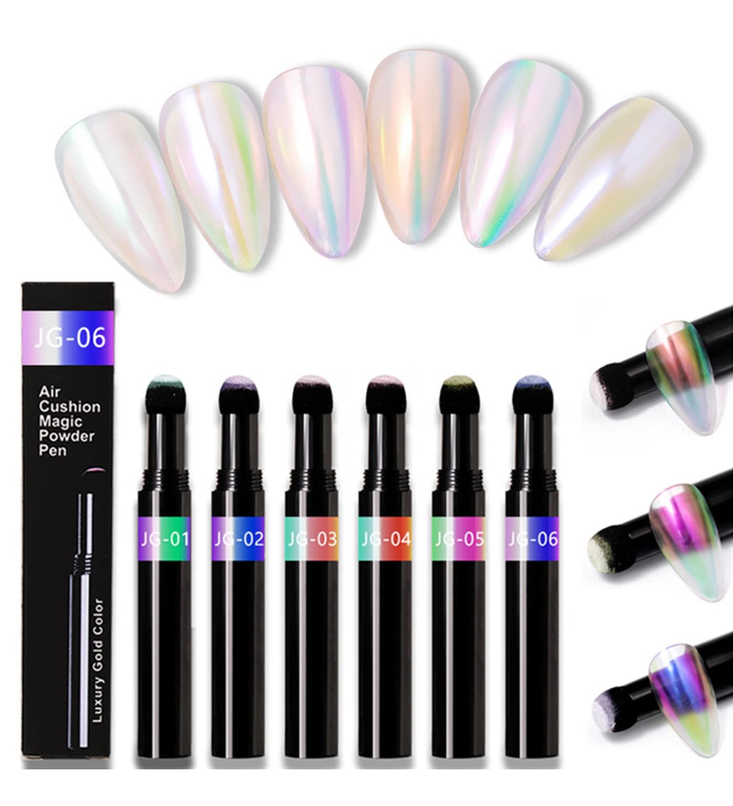 Roseflower 6 Sticks Air Cushion Chrome Powder Pencil - Holographic Nail Powder for Shiny Metallic Mirror Effect - Durable DIY Nail Art Tool - Buy Online on GoSupps.com