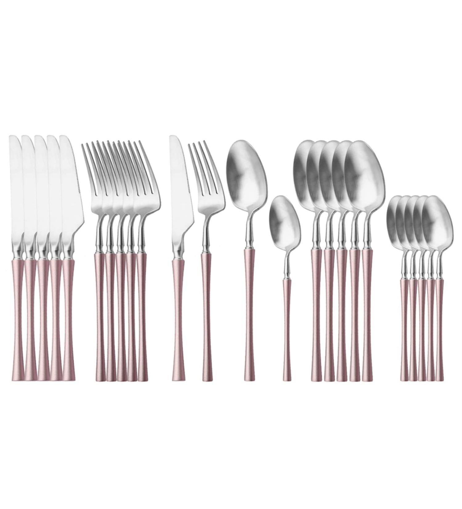 Flatware Sets 24Pcs/6Set Gold Cutlery Set Knife Fork Tea Spoon Flatware Dinnerware 304 Stainless Steel Dinner Silverware Kitchen Tableware Set (Color : Pink Silver) - Buy Online on GoSupps.com