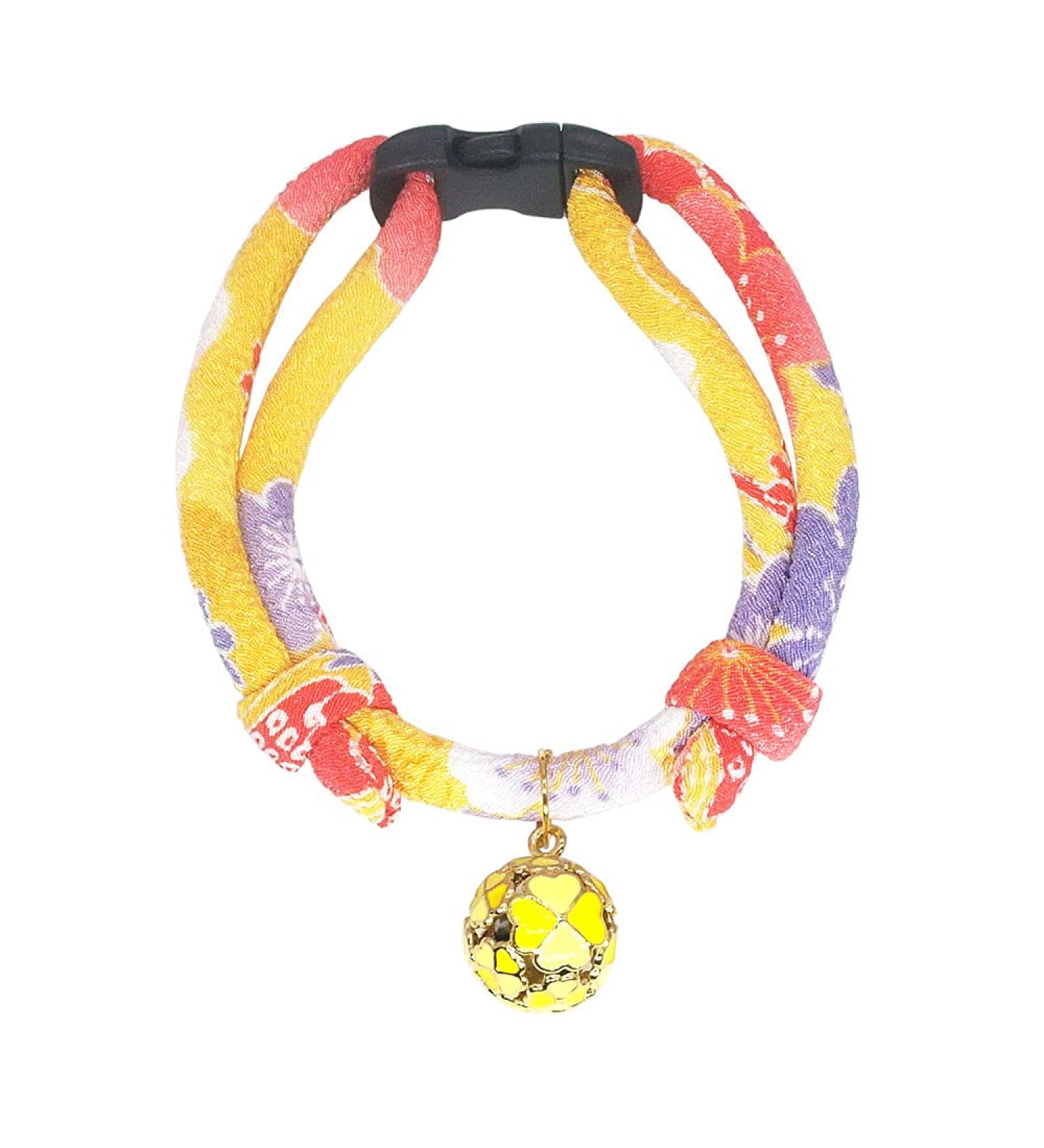 PetSoKoo Four-Leaf Clover Cat Collar with Bell | Japan Chirimen Kitten Collar | Orange Yellow | Small Cat Standard Size - Buy Online on GoSupps.com