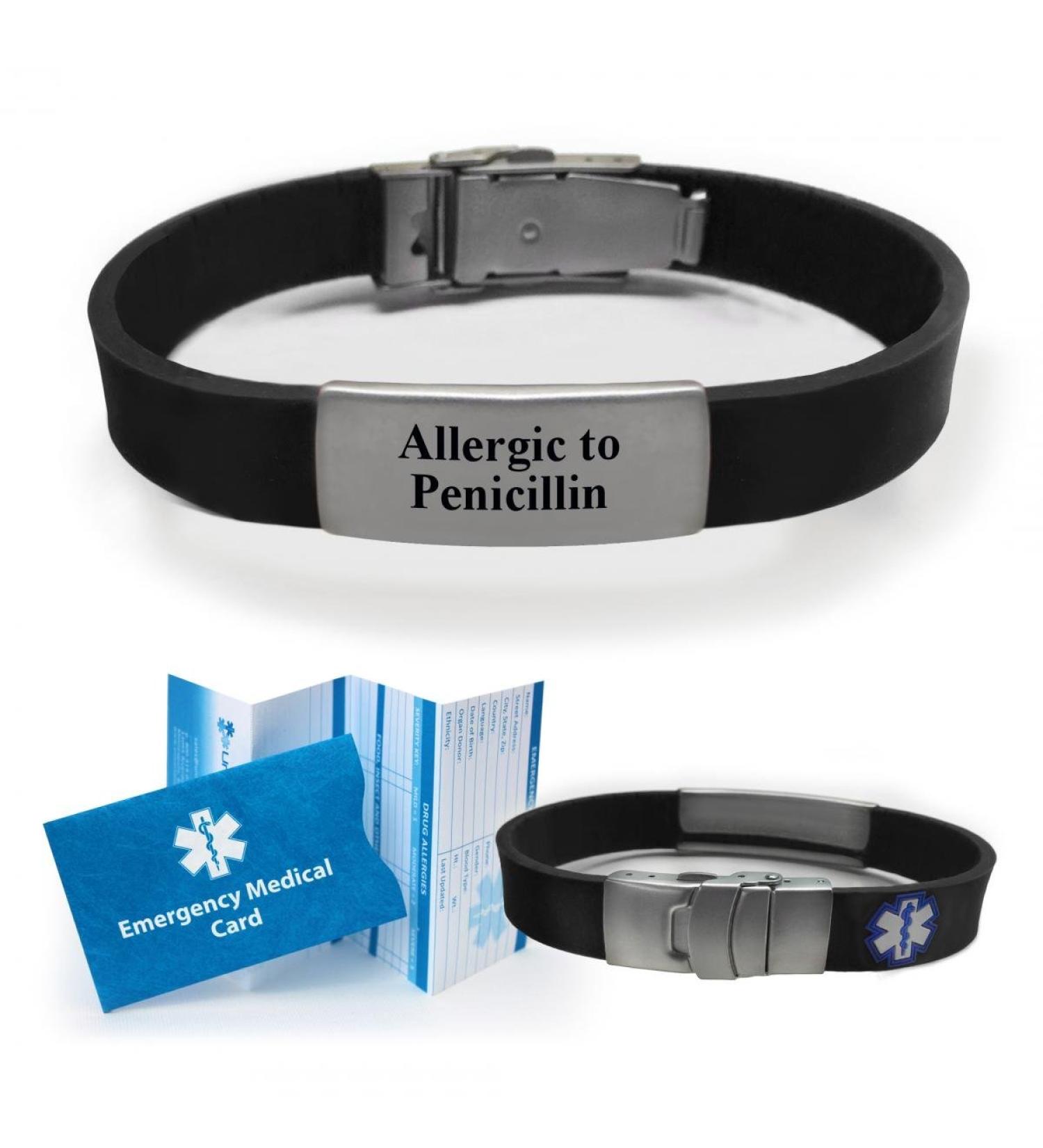 ALLERGIC TO PENICILLIN Reversible Medical Alert ID Bracelet for Men & Women - Slim Sport Design - Black - Buy Online on GoSupps.com