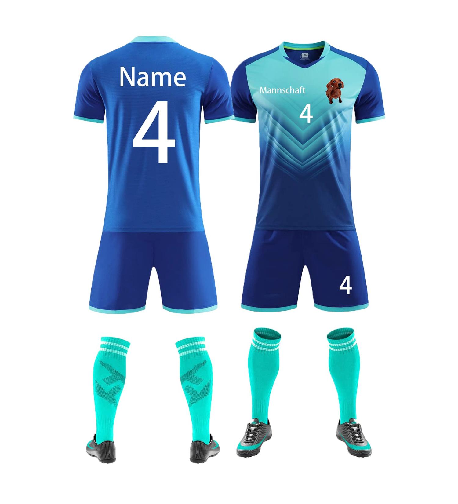 Personalized Football Jersey Set - Custom Name Number & Team Logo | Colorful Blue T-Shirt & Shorts for Kids & Men - Buy Online on GoSupps.com