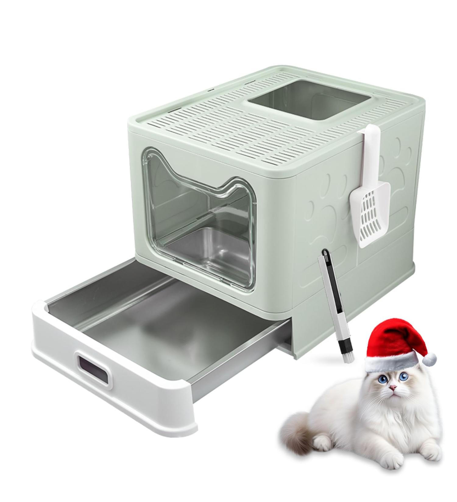 Large Enclosed Cat Litter Box Top Entry Stainless Steel Litter Box Tray with Lid Foldable Covered Toilet Drawer Type Cat Litter Tray Easy Cleaning Kitty Litter Box for Big Cat Anti-Leakage Blue Blue Large - Buy Online on GoSupps.com