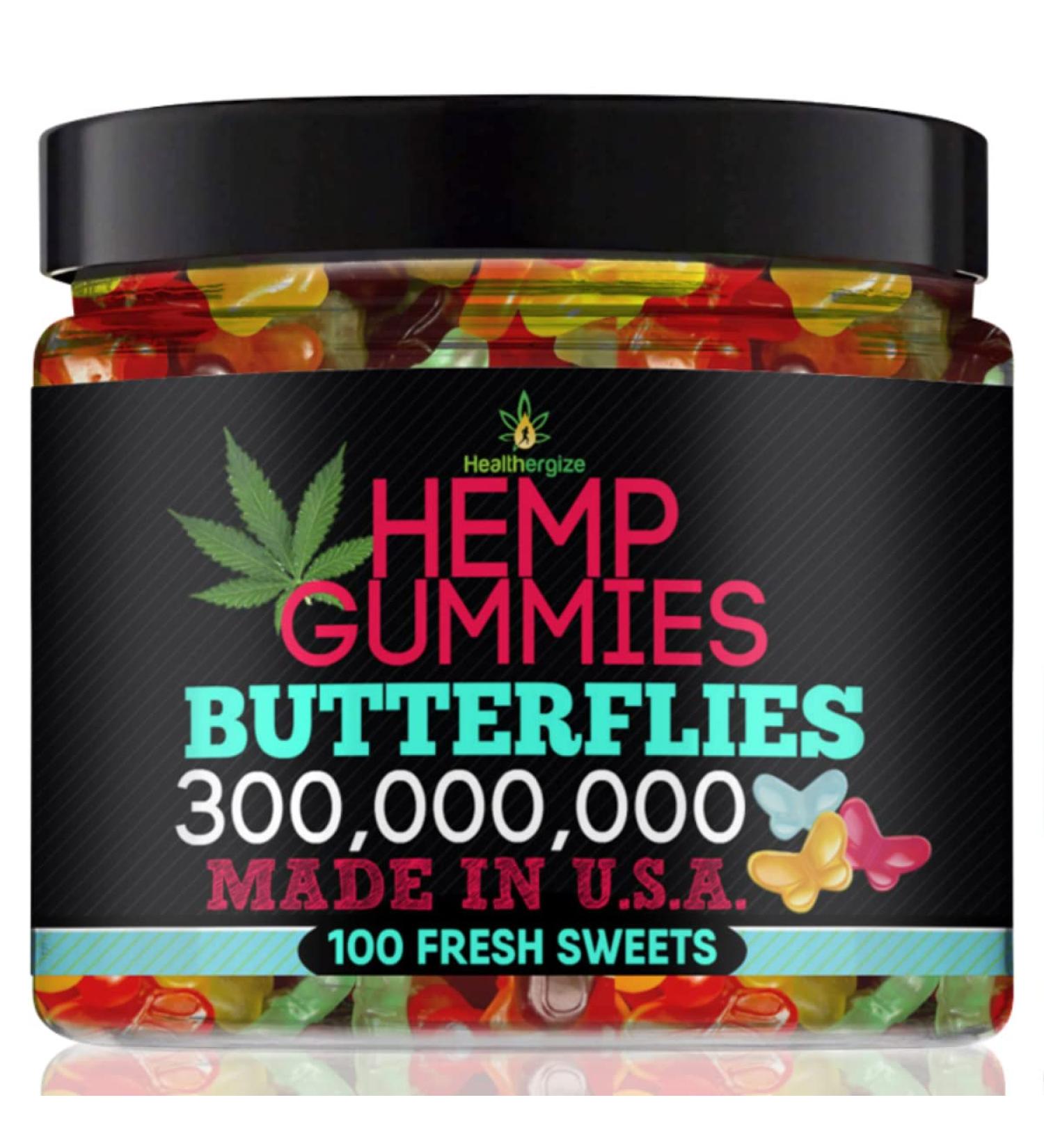 Premium Healthergize Hemp Gummies: Delicious Butterfly & Bear Shapes | Fresh Fruity Flavors | Natural Hemp Candy for Peace & Relaxation | Sleep, Stress Relief & Calm | Made in USA | 100 Count - Buy Online on GoSupps.com