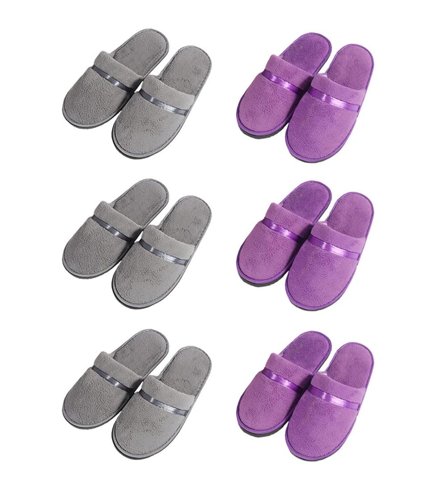 Buy Tianmao 5 Pairs of Coral Fleece Hotel Slippers | Closed Toe Guest Slippers for Spa Parties & Travel - Universal Size 28.5cm x 11cm | Gray & Purple Options - Buy Online on GoSupps.com