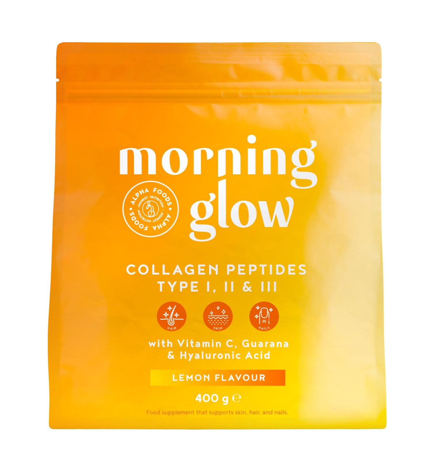 Morning Glow Collagen Powder - Premium Collagen with Vitamin C & E Hyaluronic Acid Caffeine - 400g Citrus Flavor - Boost Your Skin Health - Buy Online on GoSupps.com