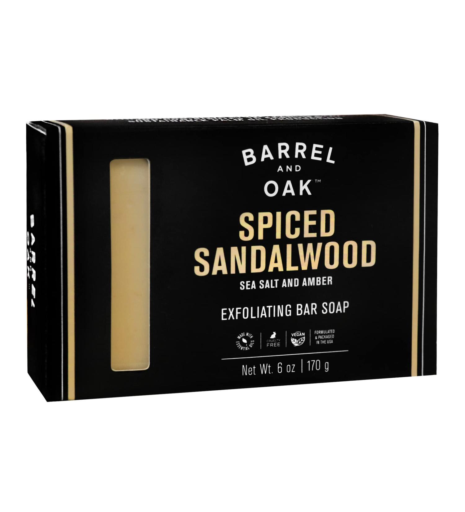 Barrel and Oak Exfoliating Bar Soap - Natural Men's Skincare Organic Moisturizer with Kaolin Clay & Olive Stone Spiced Sandalwood Eco-Friendly 6oz - Buy Online on GoSupps.com