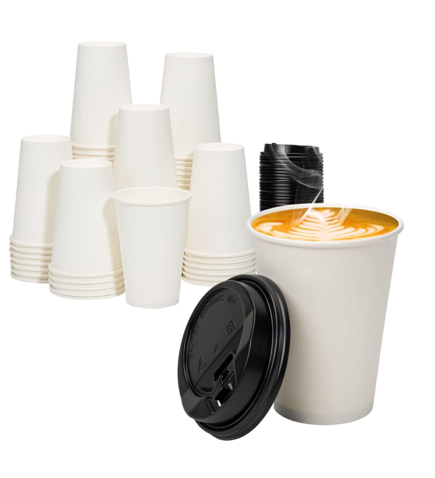 12 oz RACETOP Paper Coffee Cups with Lids 100 Pack - Disposable Hot Cups - Buy Online on GoSupps.com