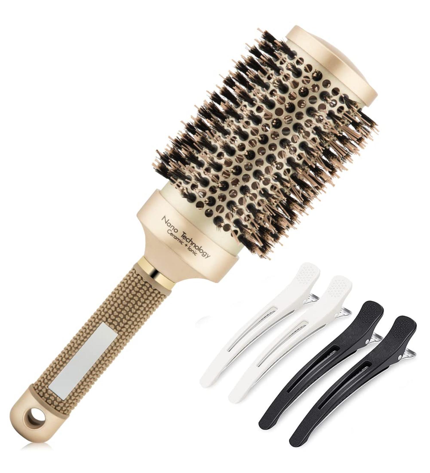 Large Round Boar Bristle Brush for Blow Drying | Nano Thermal Ceramic Barrel | Ionic Technology for Styling | 3.3 Inch Barrel with 4 Clips included - Buy Online on GoSupps.com
