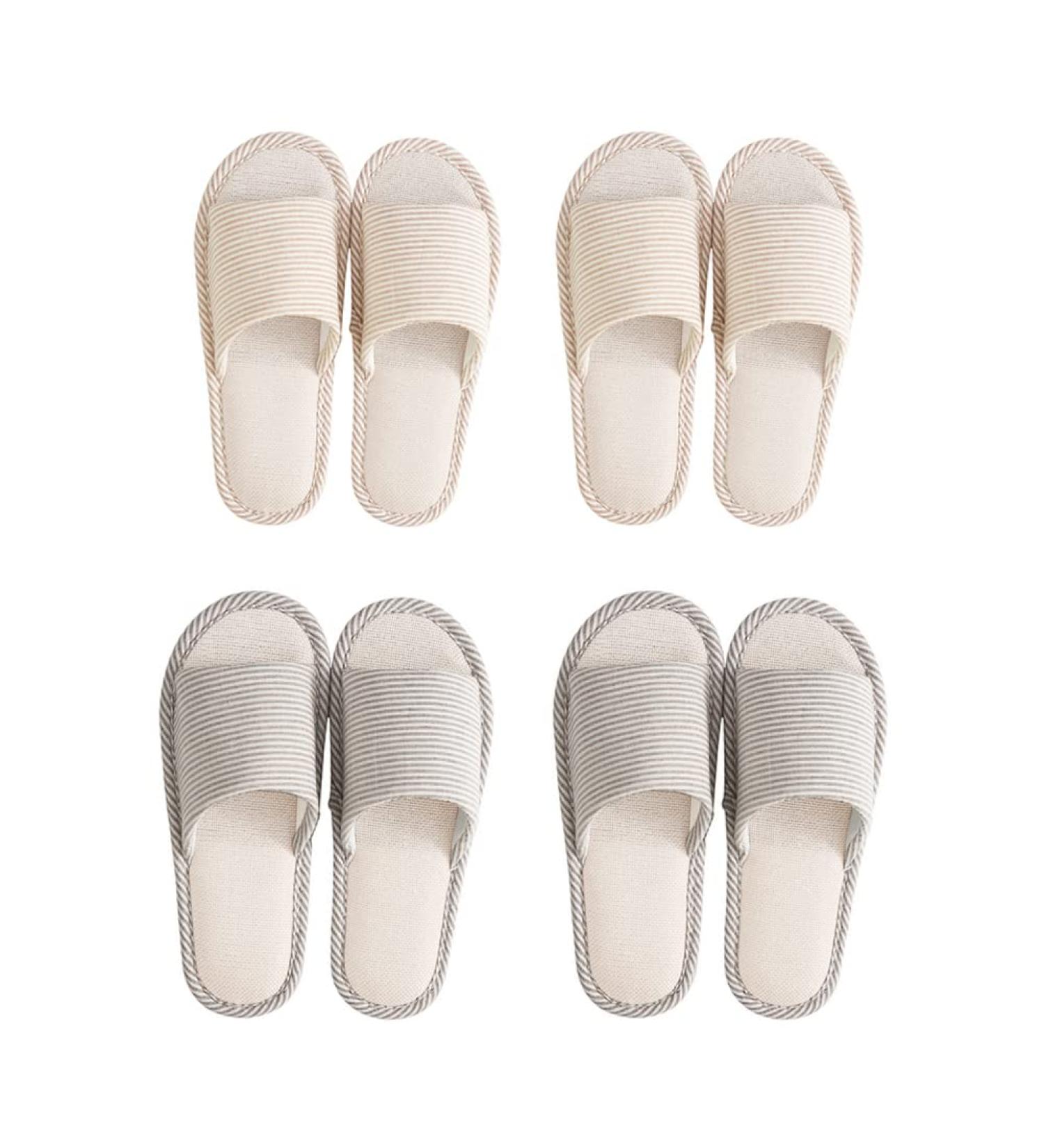 Maltose Washable House Slippers 4 Pair Set - Non Slip, Breathable Linen, Open Toe Spa Slippers for Men and Women - Reusable and Bulk Pack - 2 Beige Medium + 2 Brown Large Sizes - Buy Online on GoSupps.com