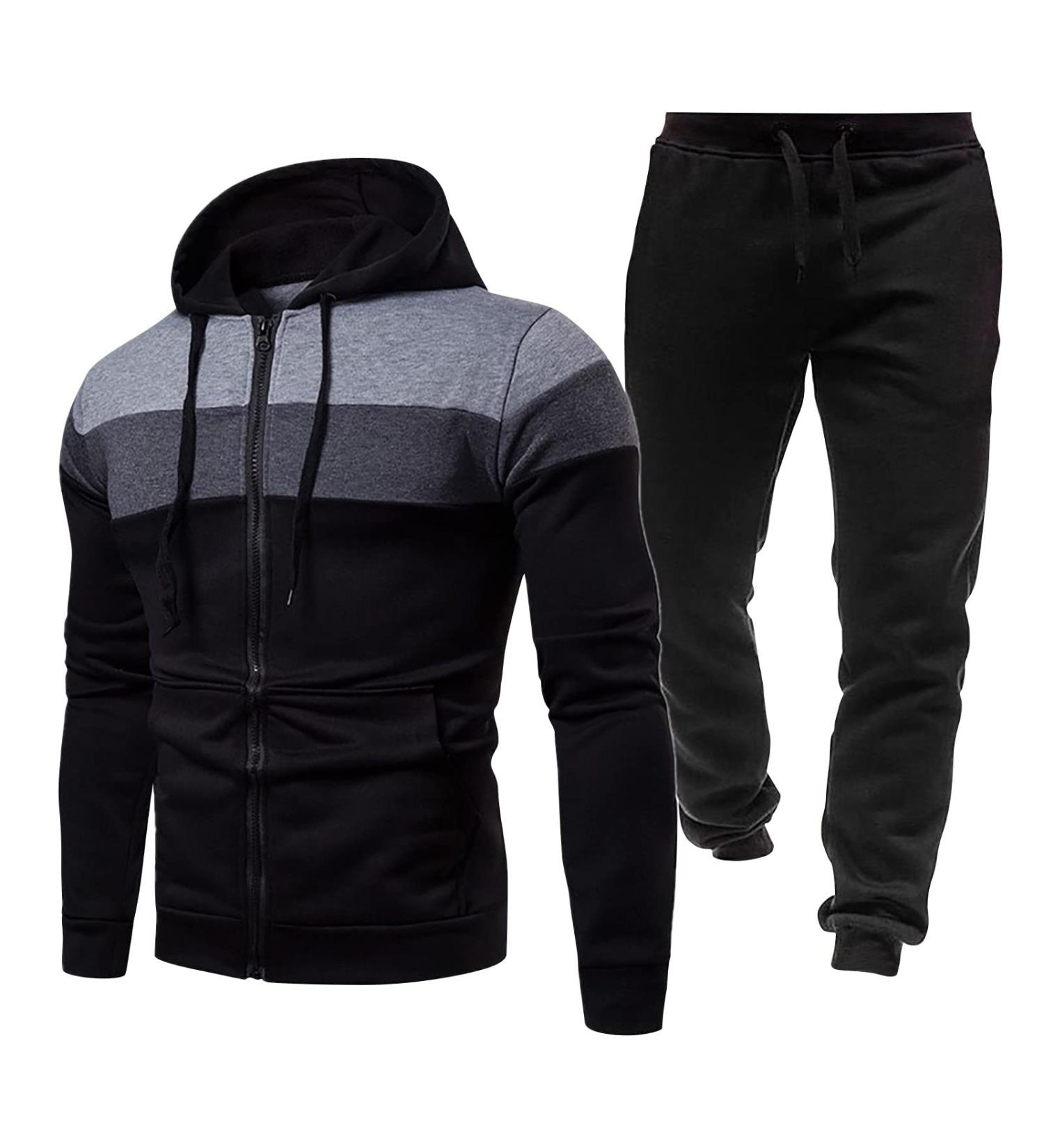 Shop Hanxiulin Men's Training Suit - Stylish Jogging Set Sweatshirt & Pants for Leisure | 3XL Black - Buy Online on GoSupps.com