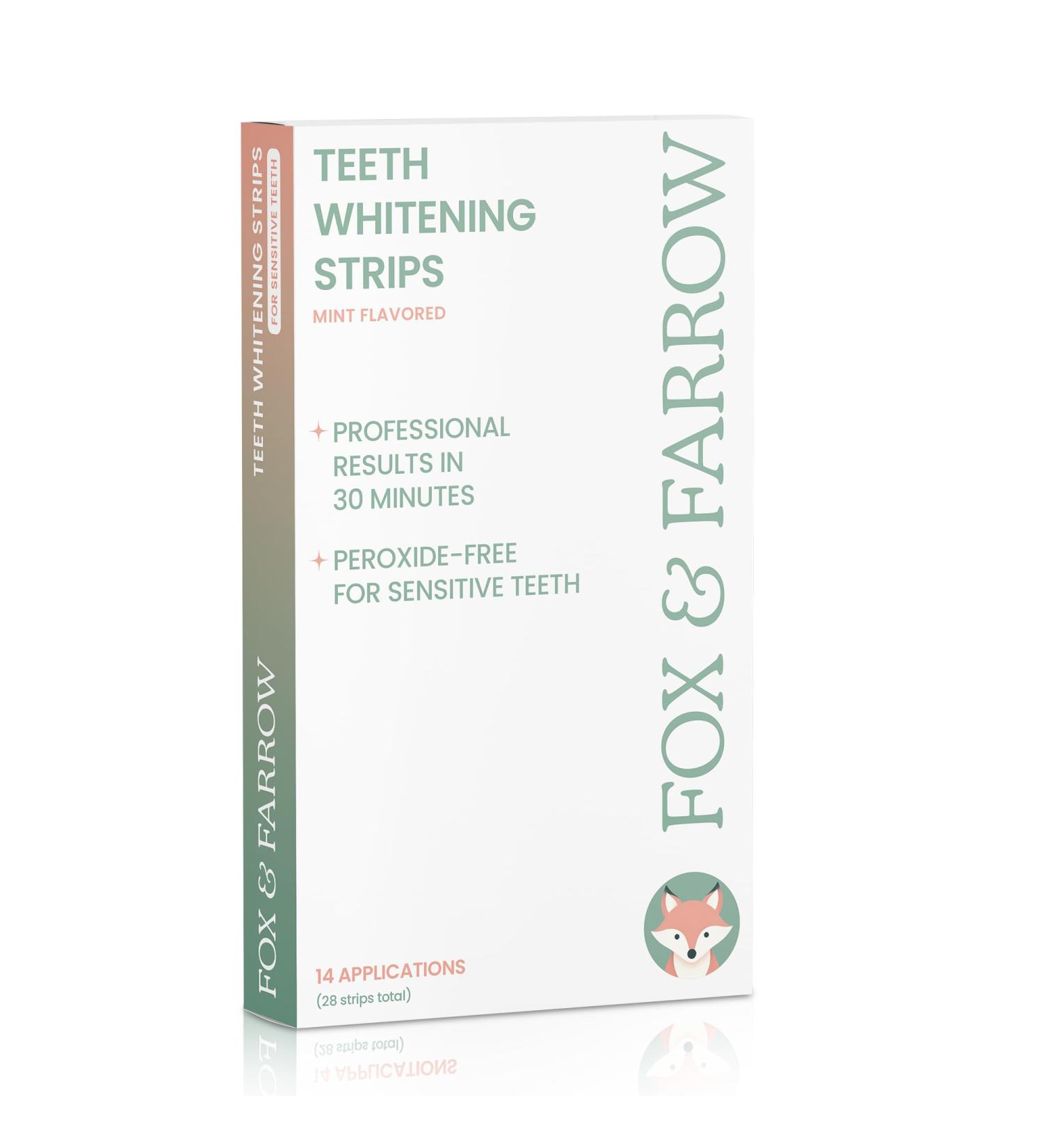 Fox & Farrow Teeth Whitening Strips for Sensitive Teeth - 14 Gentle Vegan Treatments | Peroxide-Free Mint Flavored | Achieve a Brighter Smile Worldwide - Buy Online on GoSupps.com