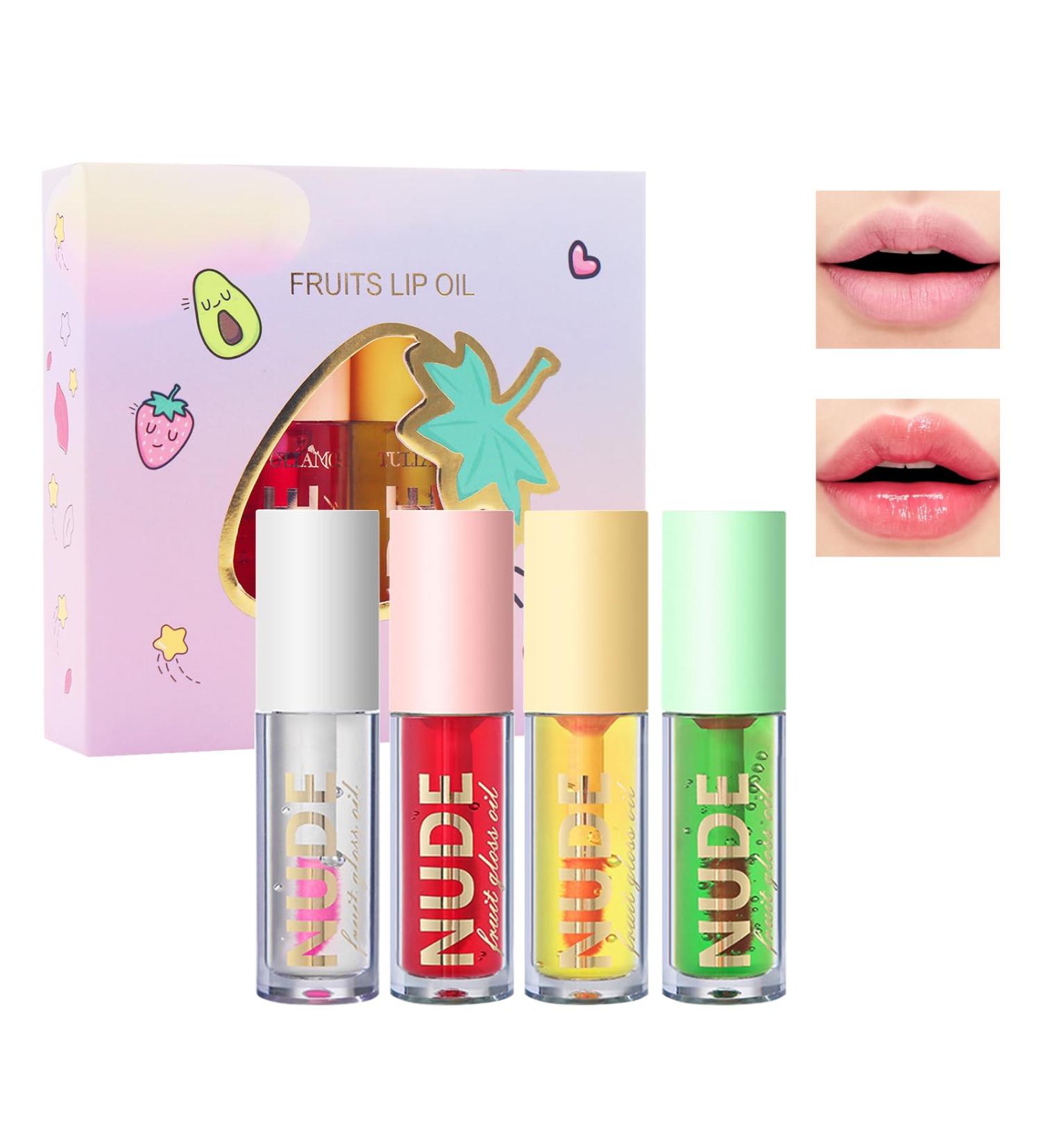 Fruit Lip Oil 4 Sticks Changing Lip Oil Moisturizing Lip Gloss Nourishing Lip Oil Moisturizing Lip Glaze with Transparent Fruit Flavor - Buy Online on GoSupps.com