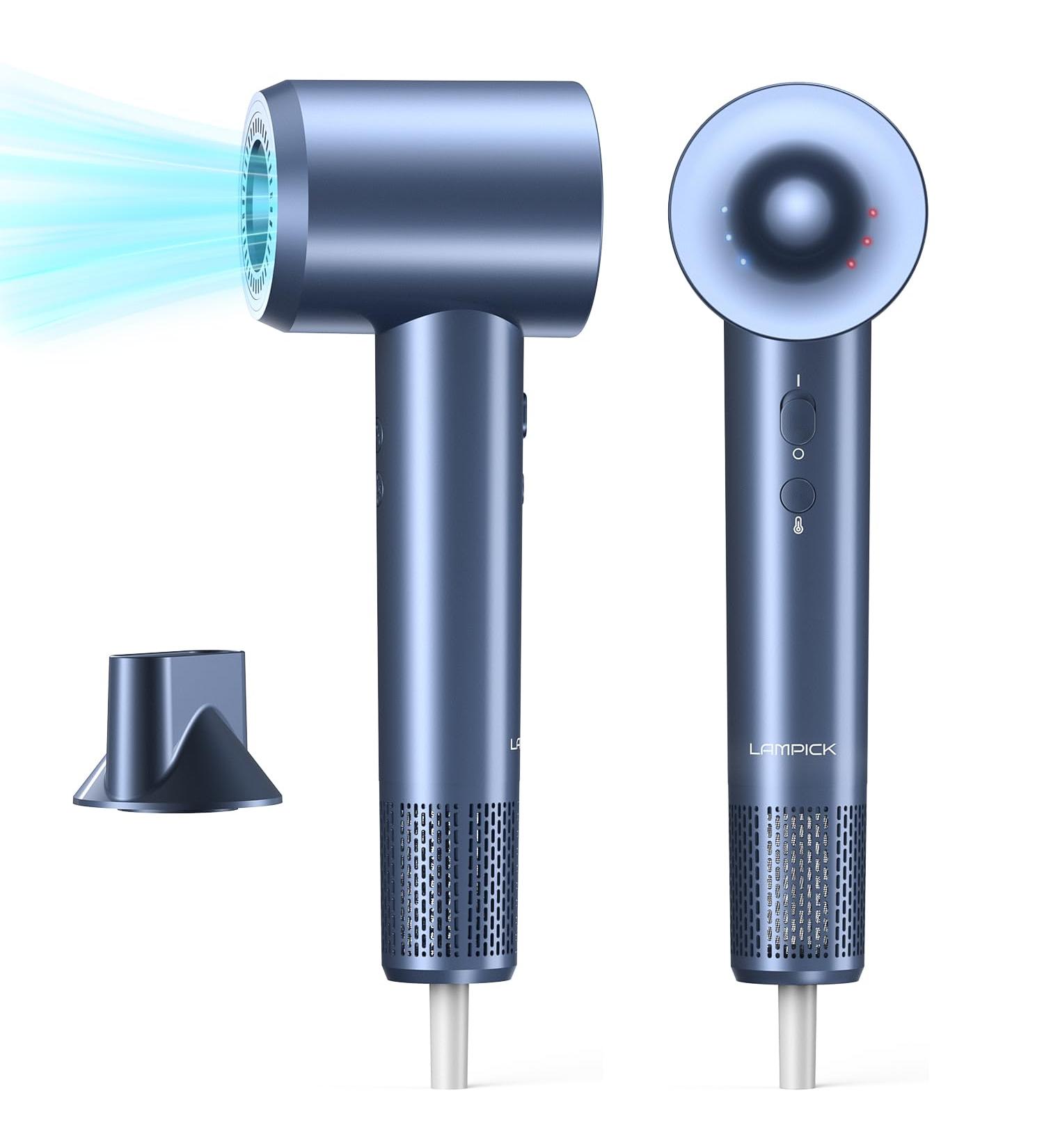 Professional Ionic Hair Dryer - High-Speed 110 000 RPM Blow Dryer for Fast Drying | Lightweight with Magnetic Nozzle - Perfect for Home & Travel | Blue Gray - Buy Online on GoSupps.com