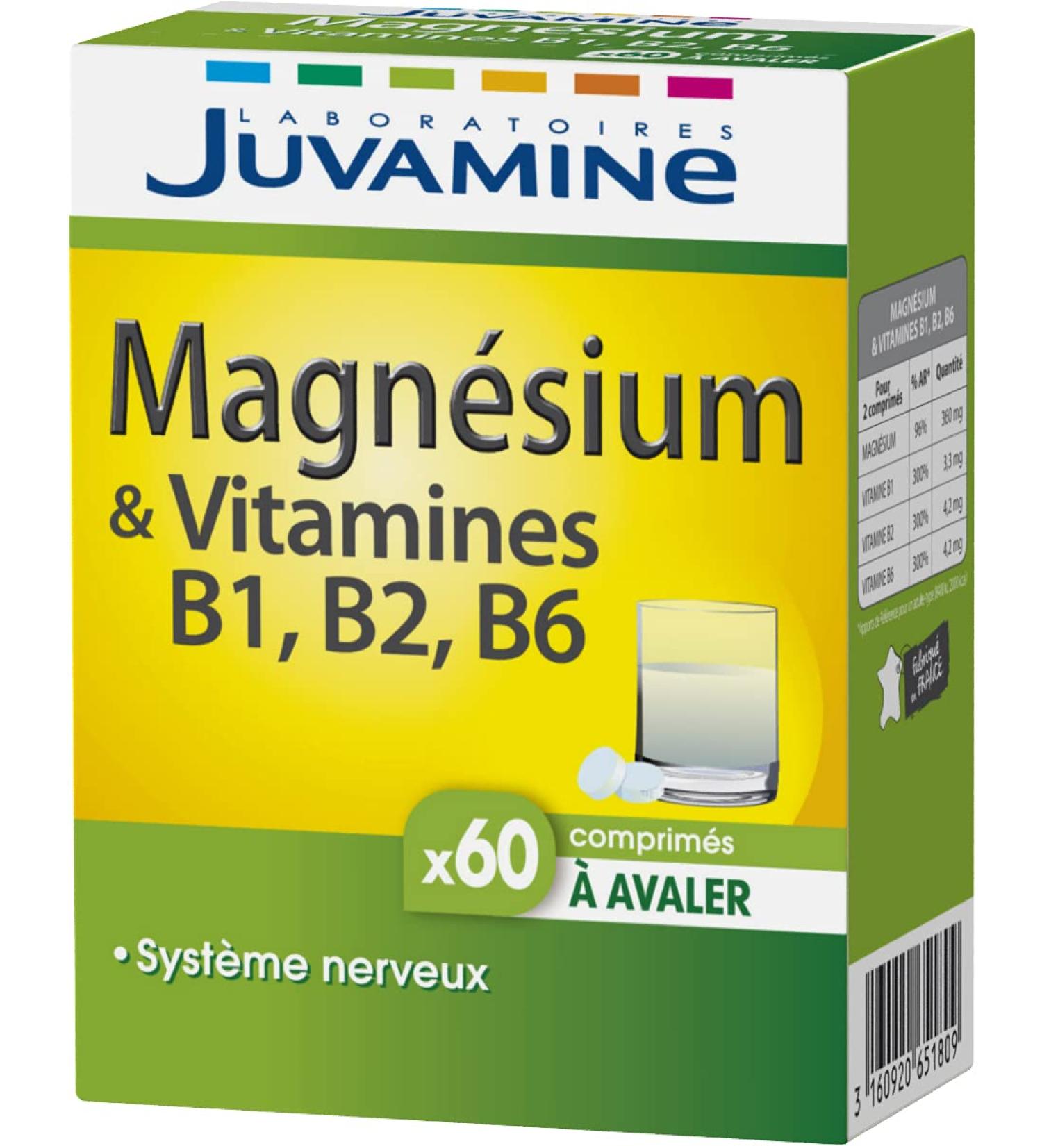 JUVAMINE - Magnesium and Vitamins B1 B2 and B6 - Contributes to Normal Nervous System Function and Normal Muscle Function - 60 Swallow Tablets - 1 Month Program