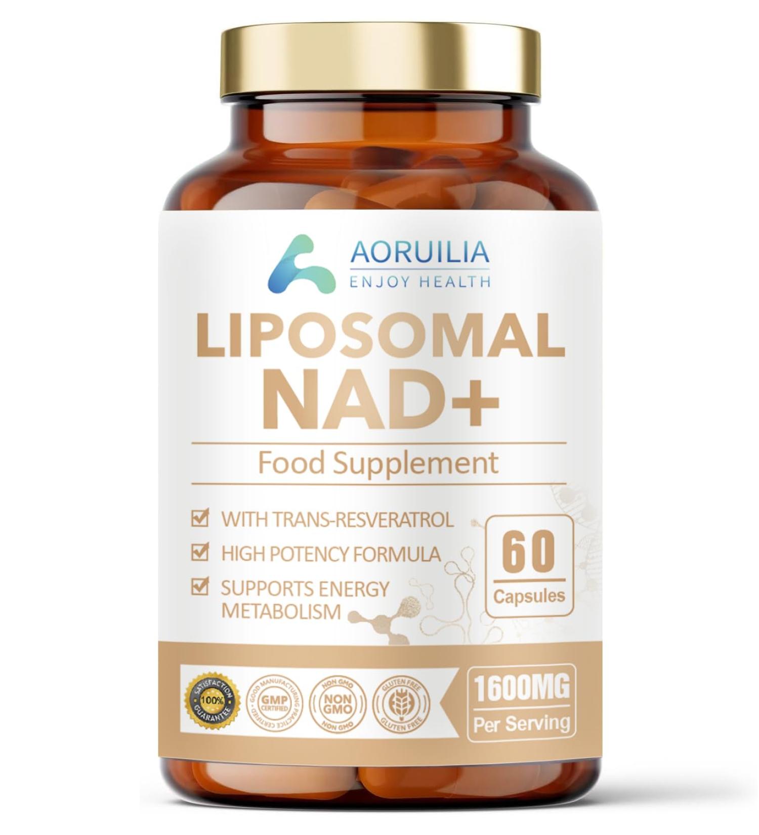Liposomal NAD+ Supplement 1600 MG with Trans-Resveratrol 600mg Softgels Pure NAD Supplement Max Absorption Support Cellular Energy Healthy Aging Gluten-Free Non-GMO 60 Softgels - Buy Online on GoSupps.com